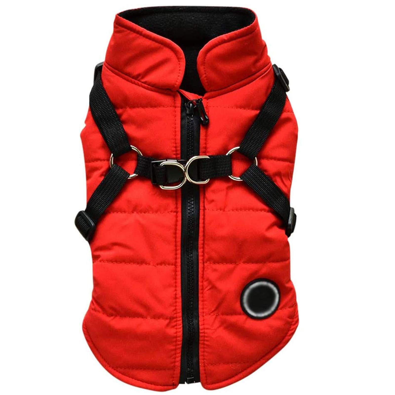 Padded Dog Vest - Zip Up Dog Jacket with D-Ring Leash for Small Dogs - Warm Winter Dog Sweater with Zipper Closure - Red Size M - Perfect for Outdoor Walks & Cold Weather Protection