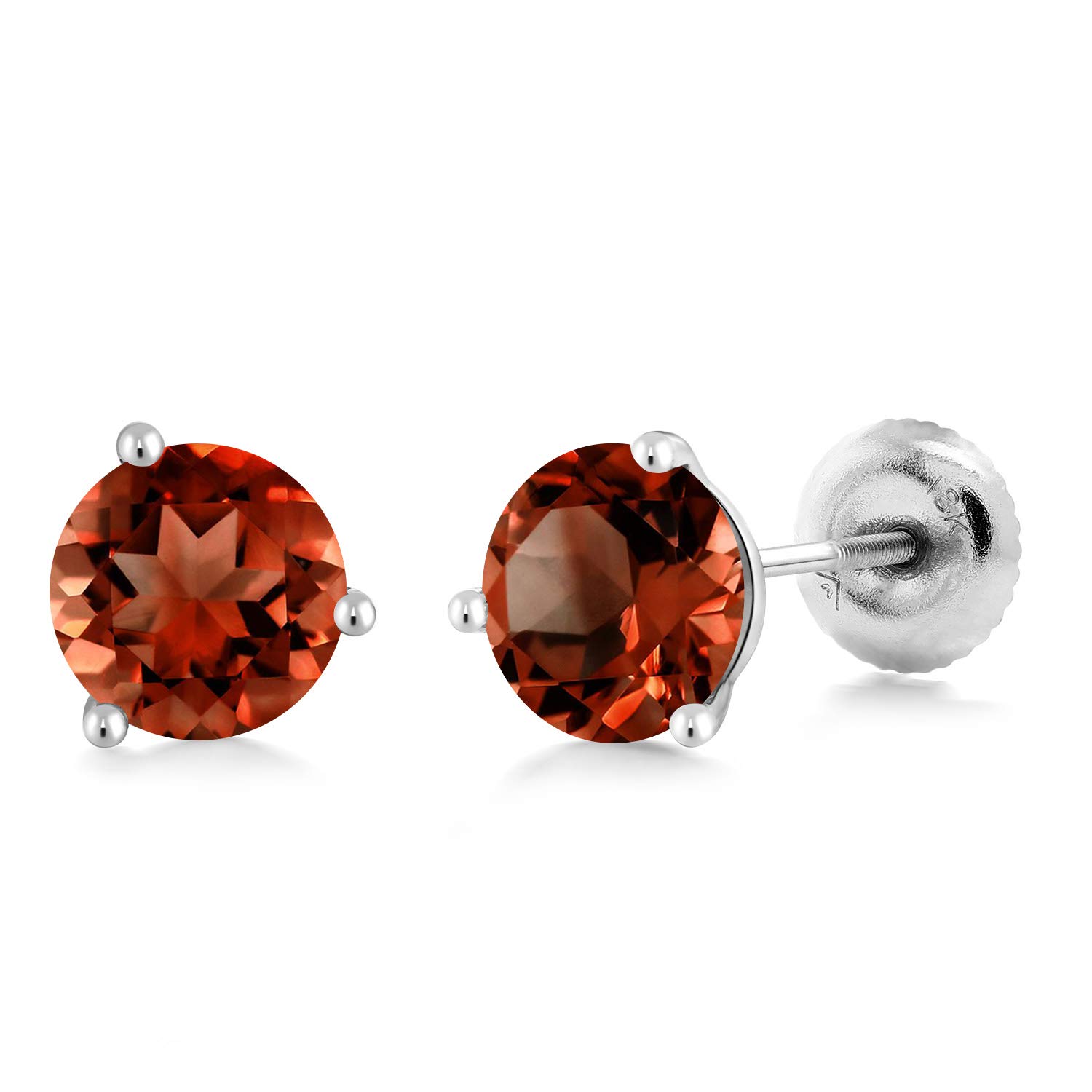 Gem Stone King 18K White Gold 5MM Round Gemstone Birthstone Stud Earrings for Women & Men | 3 Prong Martini Screw Back Design | Perfect for Birthdays, Anniversaries & Special Occasions