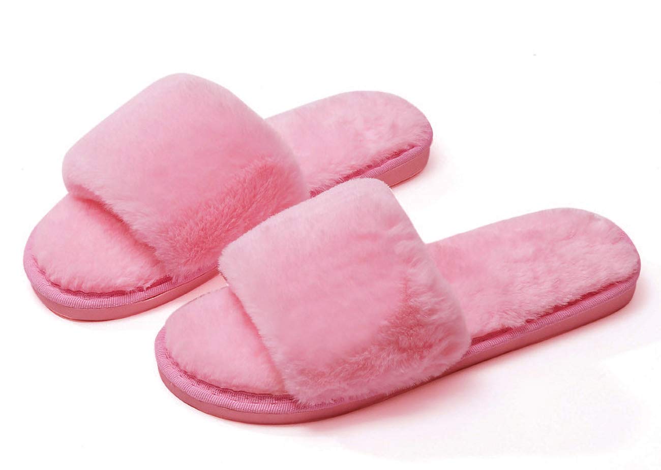 ixiton Women's Fluffy Faux Fur Slide Slippers - Soft Open Toe House Shoes with Adjustable Strap for Girls & Women | Cozy Indoor/Outdoor Comfort for Lounge, Dorm, Travel & Home Use