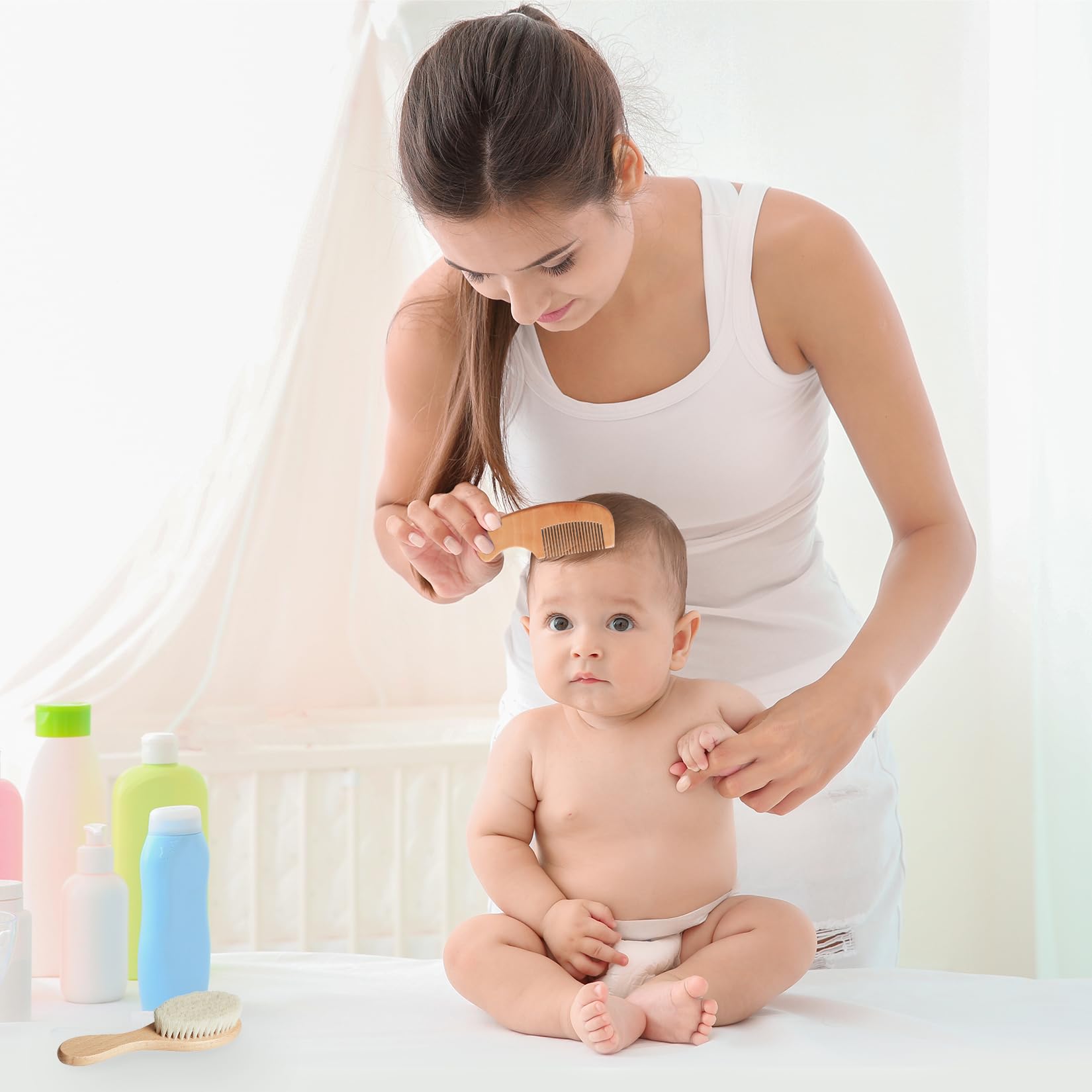 MYZI Baby Hair Brush Set - Soft Newborn Comb & Brush for Boys & Girls - Perfect Baby Shower Gift