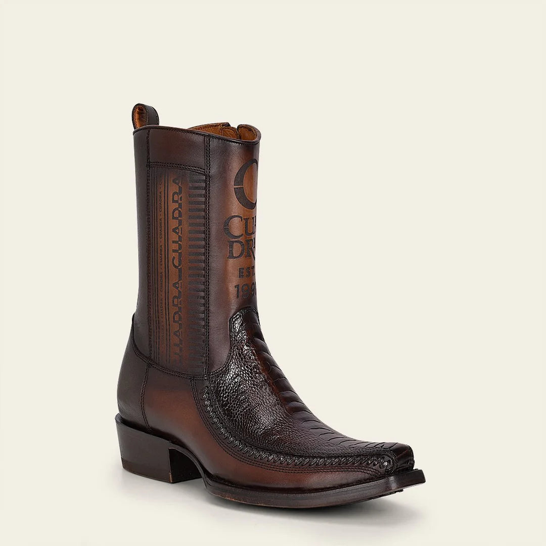 Men's Cuadra Brown Cowboy Boots with Ostrich Leg Design & Ankle Zip - Stylish Western Boots for Rodeo, Country Music Festivals & Casual Wear
