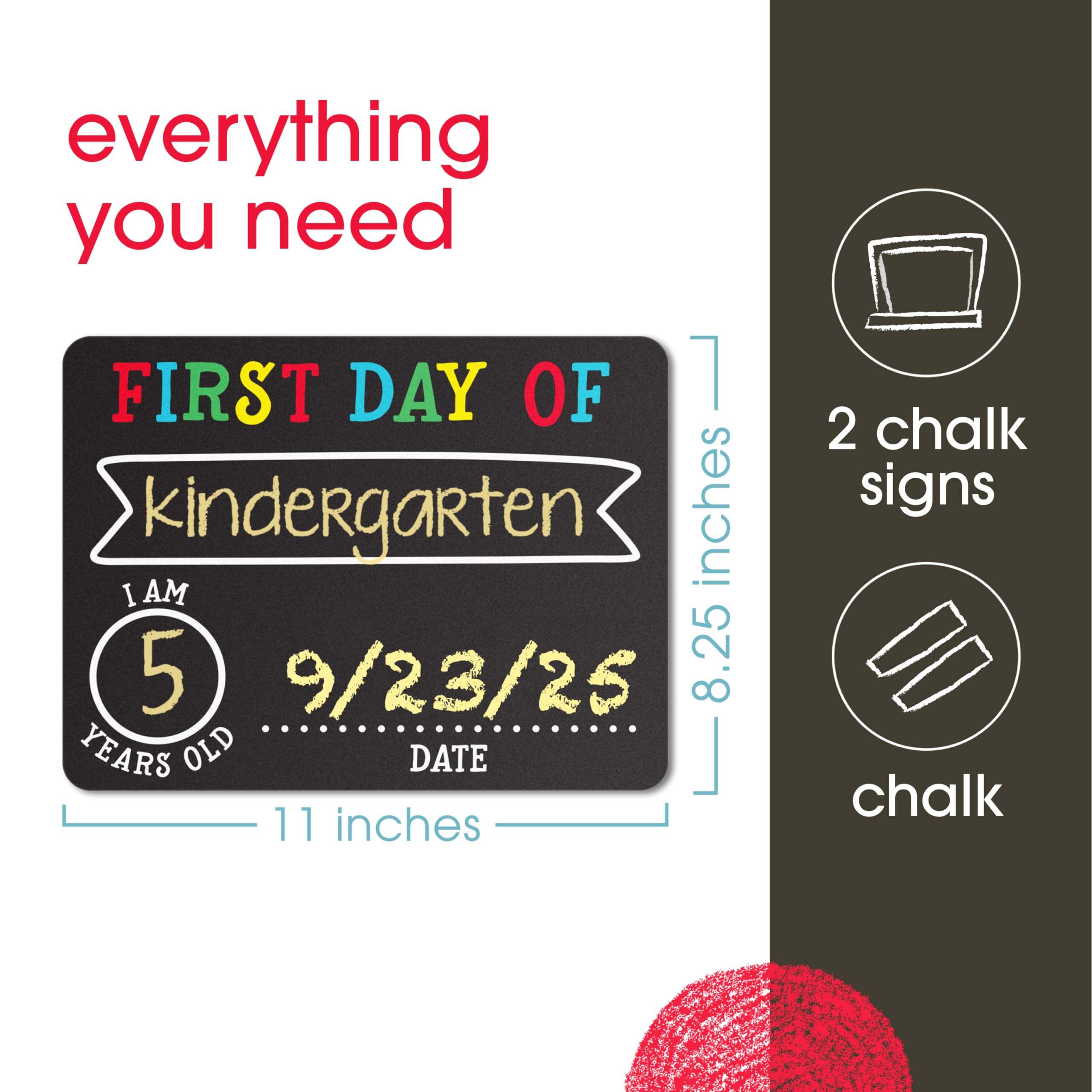Pearhead First and Last Day Chalkboard Signs - Reusable & Erasable Photo Prop for School Milestones (Includes 2 Chalkboards + White & Yellow Chalk) - Perfect for Back-to-School, Graduation & Yearly Growth Photos