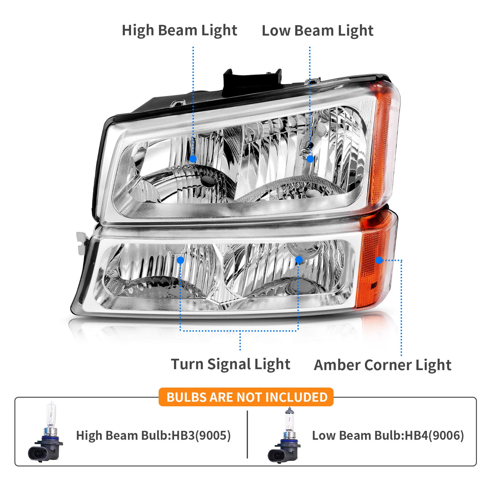 DWVO Headlights & Taillights Combo for 03-07 Chevy Silverado - Perfect for Night Driving
