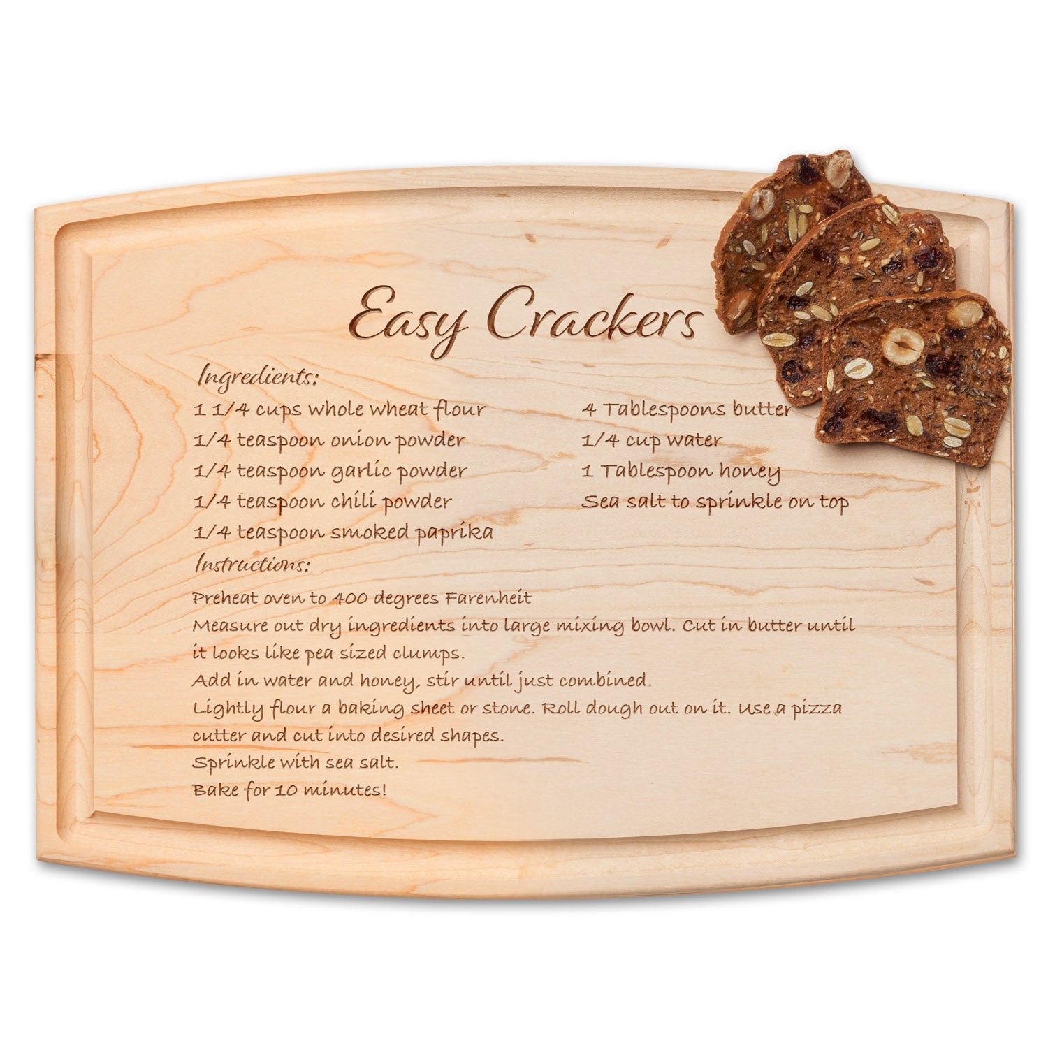 Personalized Engraved Recipe Wooden Cutting Board - Handmade Artisan Maple Charcuterie Board 12x9 Inches - Perfect for Kitchen Gifts, Cheese Serving & Home Decor