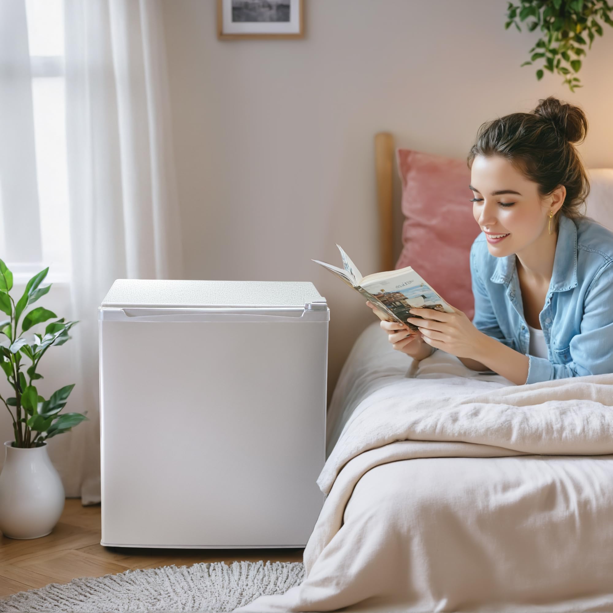 1.7 Cu.Ft Compact Refrigerator with Freezer - Energy Efficient, Low Noise, Auto Defrost Mini Fridge for Bedroom, Office, Dorm, Apartment - Perfect for Snacks, Drinks & Small Food Storage (White)