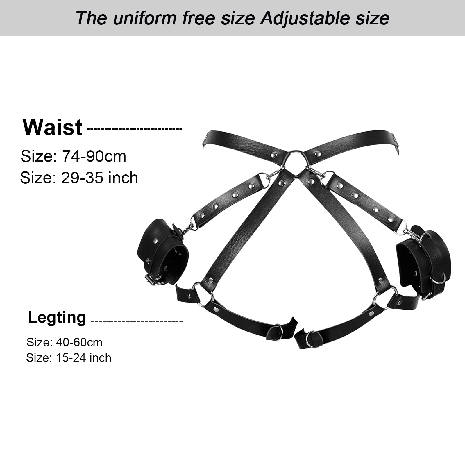 Women's Punk Leather Body Harness - Adjustable Garter Belt with Wrist & Leg Straps for Halloween, Rave, BDSM, and Gothic Fashion