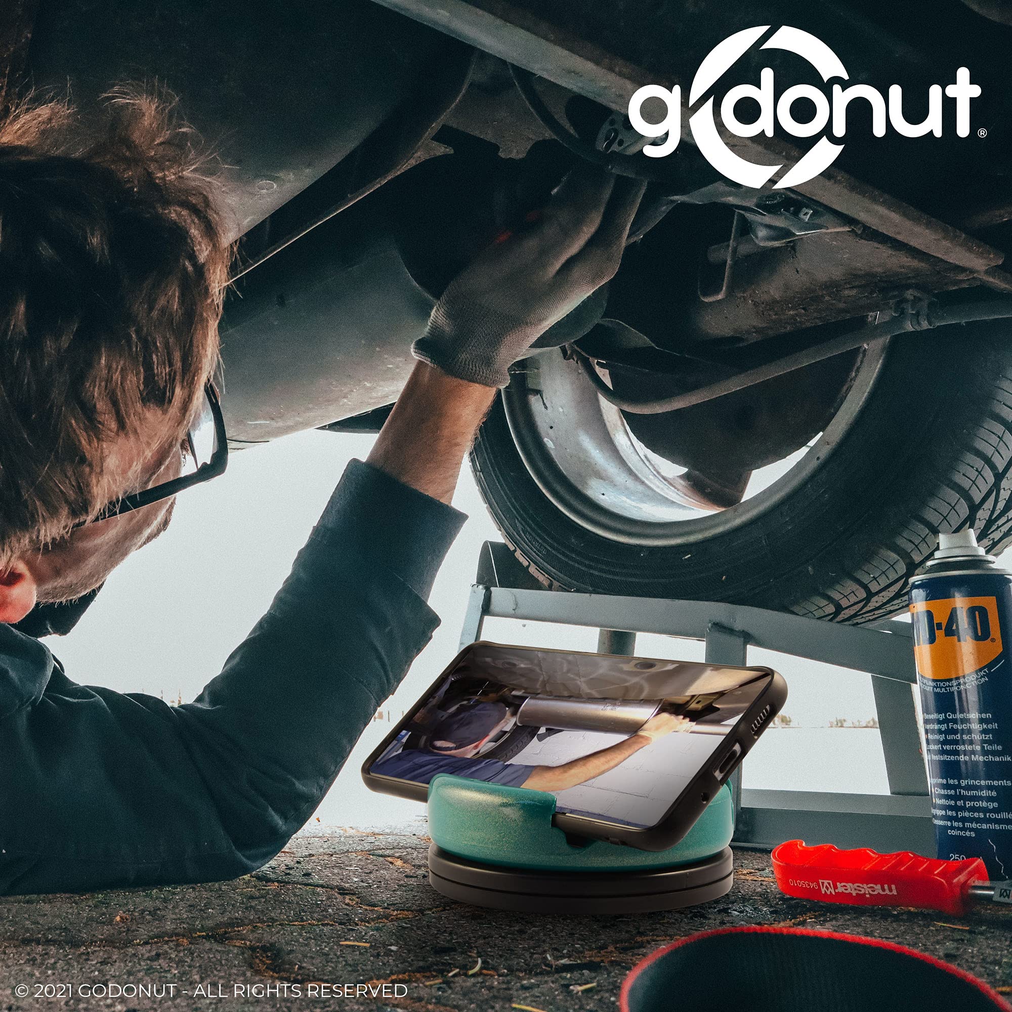 GoDonut 360° Rotating Phone Stand - Adjustable Phone Holder & iPad Stand for Desk - Compatible with iPhone, Samsung, Kindle, Tablets & Most Smartphones - Red - Perfect for Home Office, Video Calls & Hands-Free Viewing