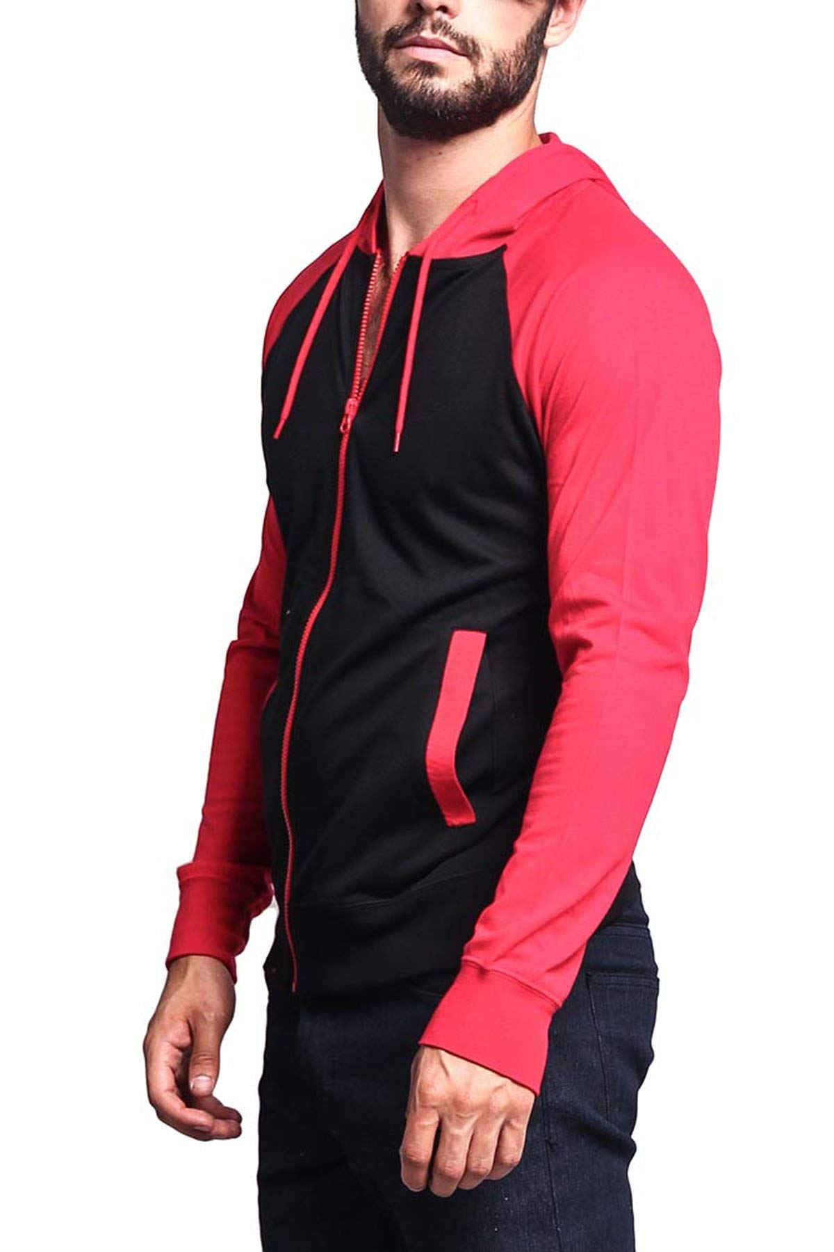 Victorious Men's Lightweight Zip-Up Hoodie - Comfortable Raglan Sleeve Sweatshirt for Casual Wear, Gym & Outdoor Activities