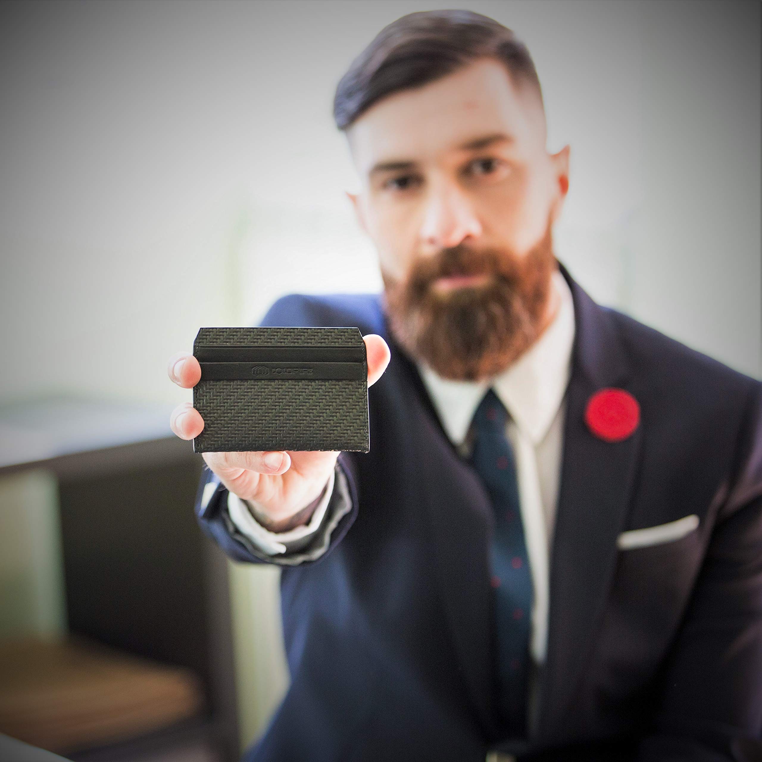 COLDFIRE Slim Leather Tactical Credit Card Holder - Genuine Carbon Fiber & K-Leather RFID Blocking Wallet - Ultra Thin Front Pocket Wallet for Men - Made in Europe - Perfect for Travel, Business & Everyday Carry