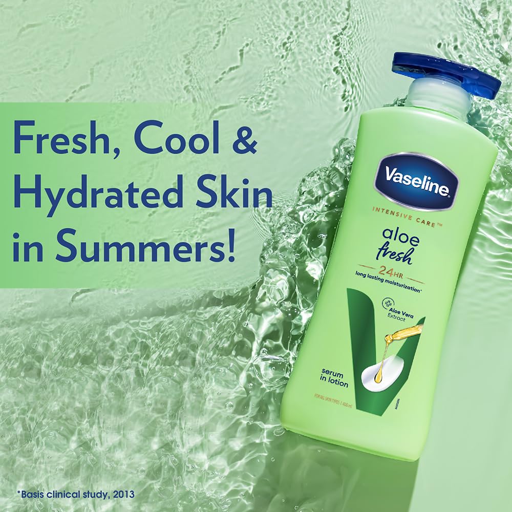 Vaseline Intensive Care Aloe Fresh Hydrating Body Lotion 400ml - 100% Pure Aloe Vera Extract for Dry & Rough Skin - Moisturizing Lotion for Men & Women - Perfect for Daily Hydration & After-Sun Care