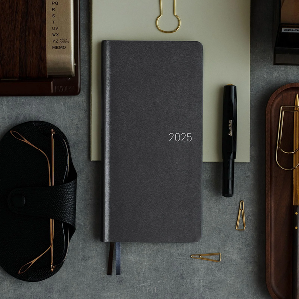 Hobonichi Techo 2025 Planner - Premium Leather Cover, Steel Gray Weeks Hardcover, Weekly Horizontal Layout, English Edition | Perfect for Journaling, Productivity & Time Management