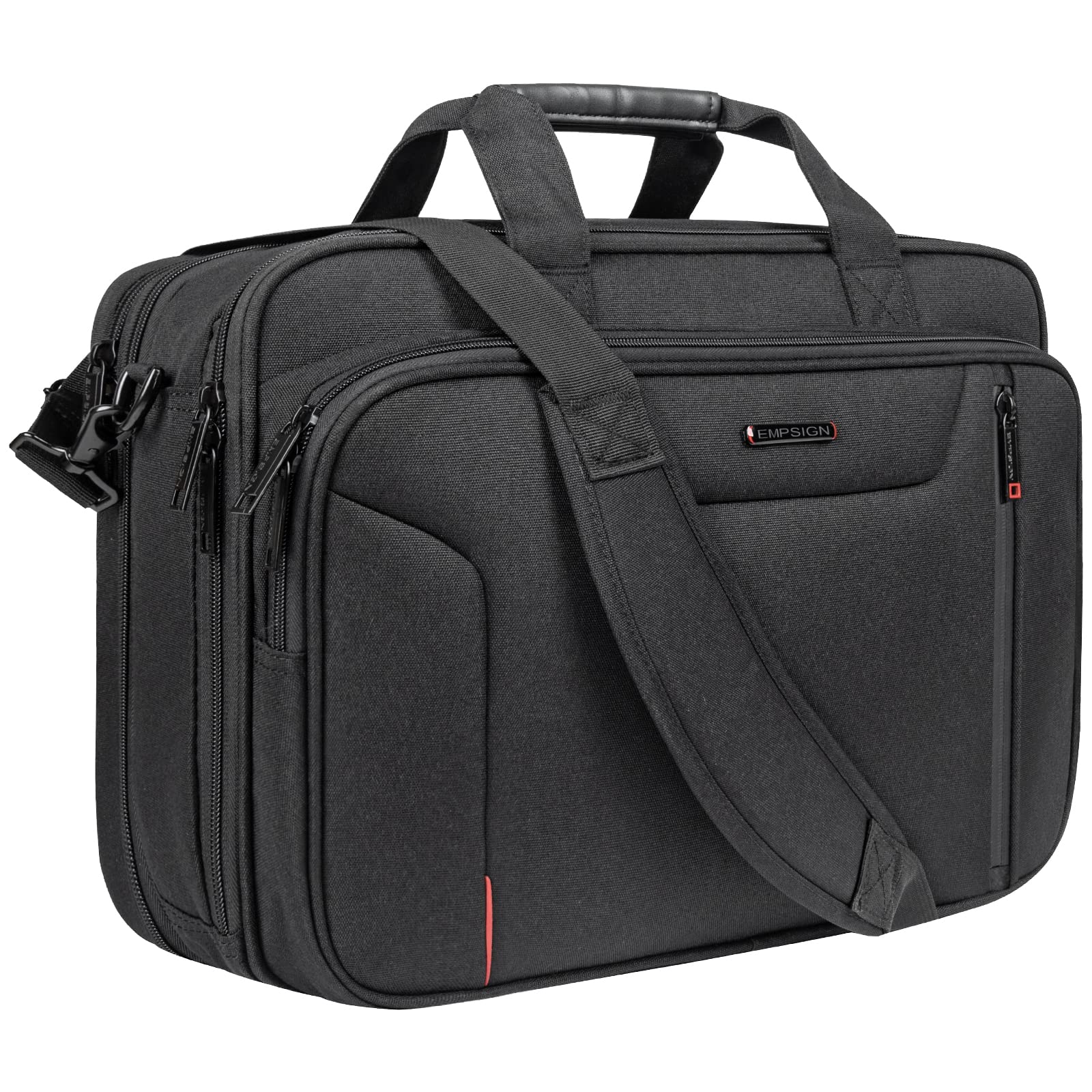 EMPSIGN Stylish 17.3 Inch Expandable Laptop Briefcase for Men - Water Repellent & RFID Blocking Messenger Bag - Perfect for Business Travel, Office Work & Daily Commute - Durable Shoulder Bag for Professionals - Black