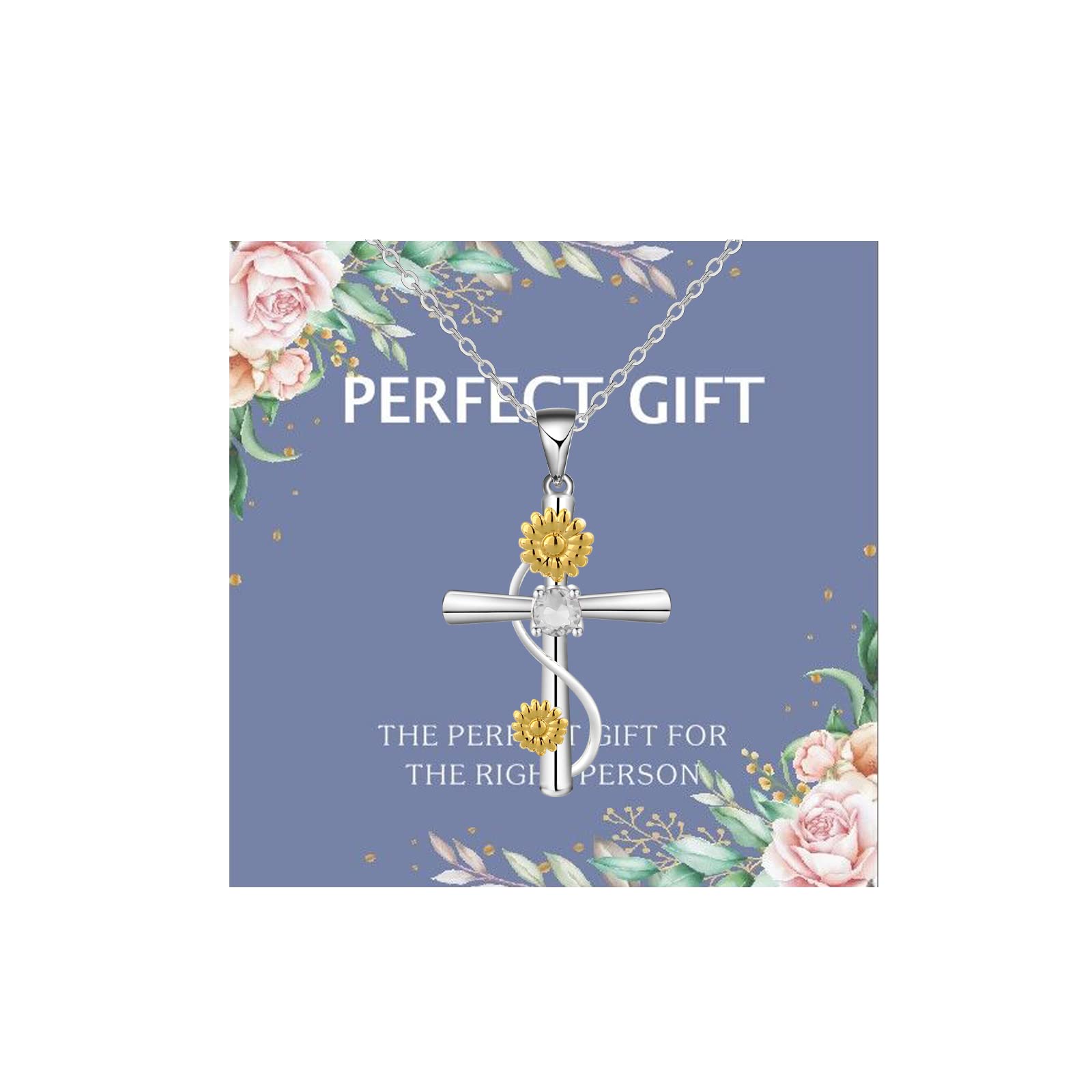 Women's Birth Month Flower Cross Necklace with Birthstone - Personalized Birthday Gift for Girls, Perfect for Gifts, Anniversaries & Special Occasions