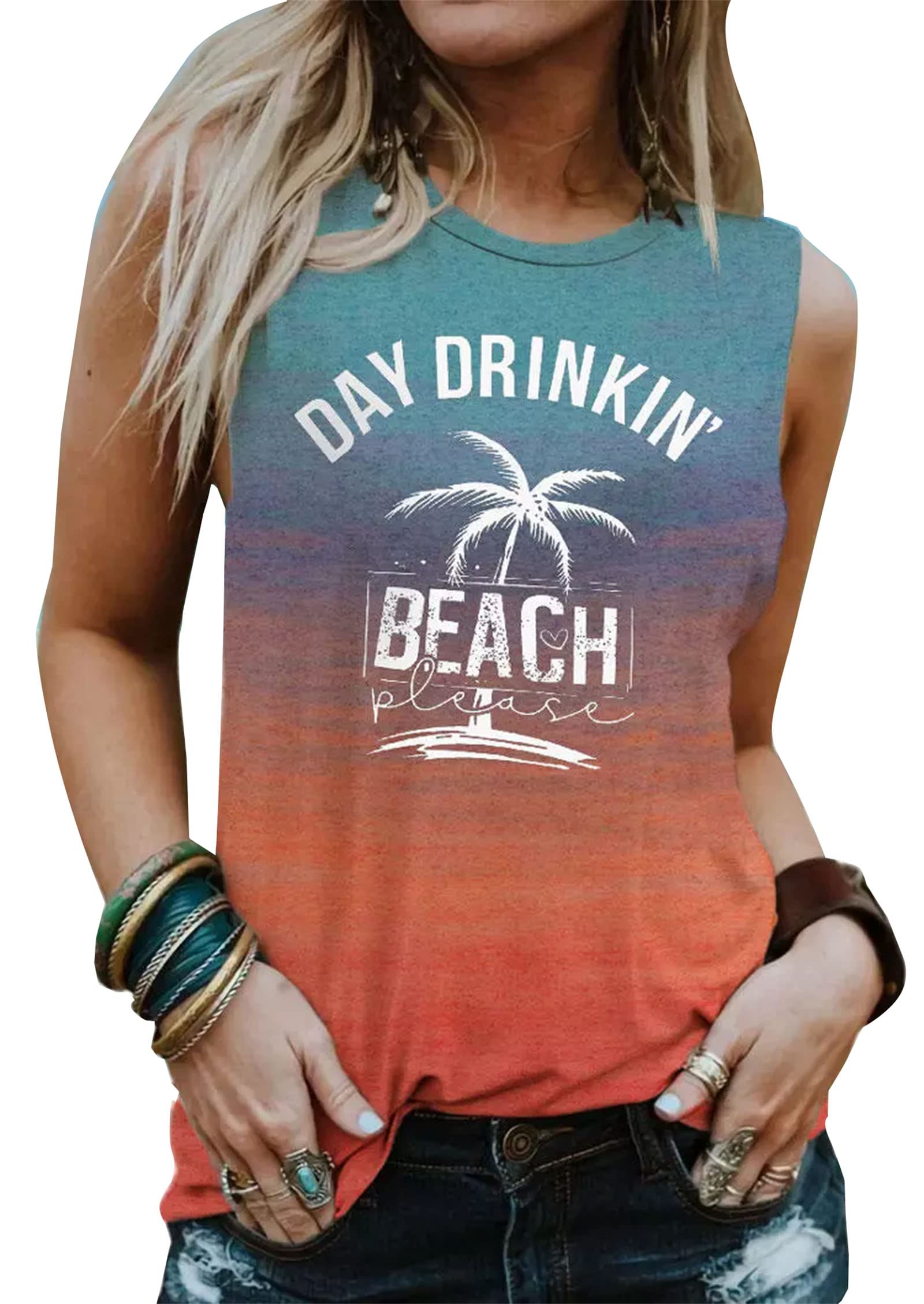 Women's Casual Summer Beach Tank Top with Coconut Tree & Leopard Sunglasses Graphic - Perfect for Hawaii Vacations, Pool Parties & Tropical Getaways