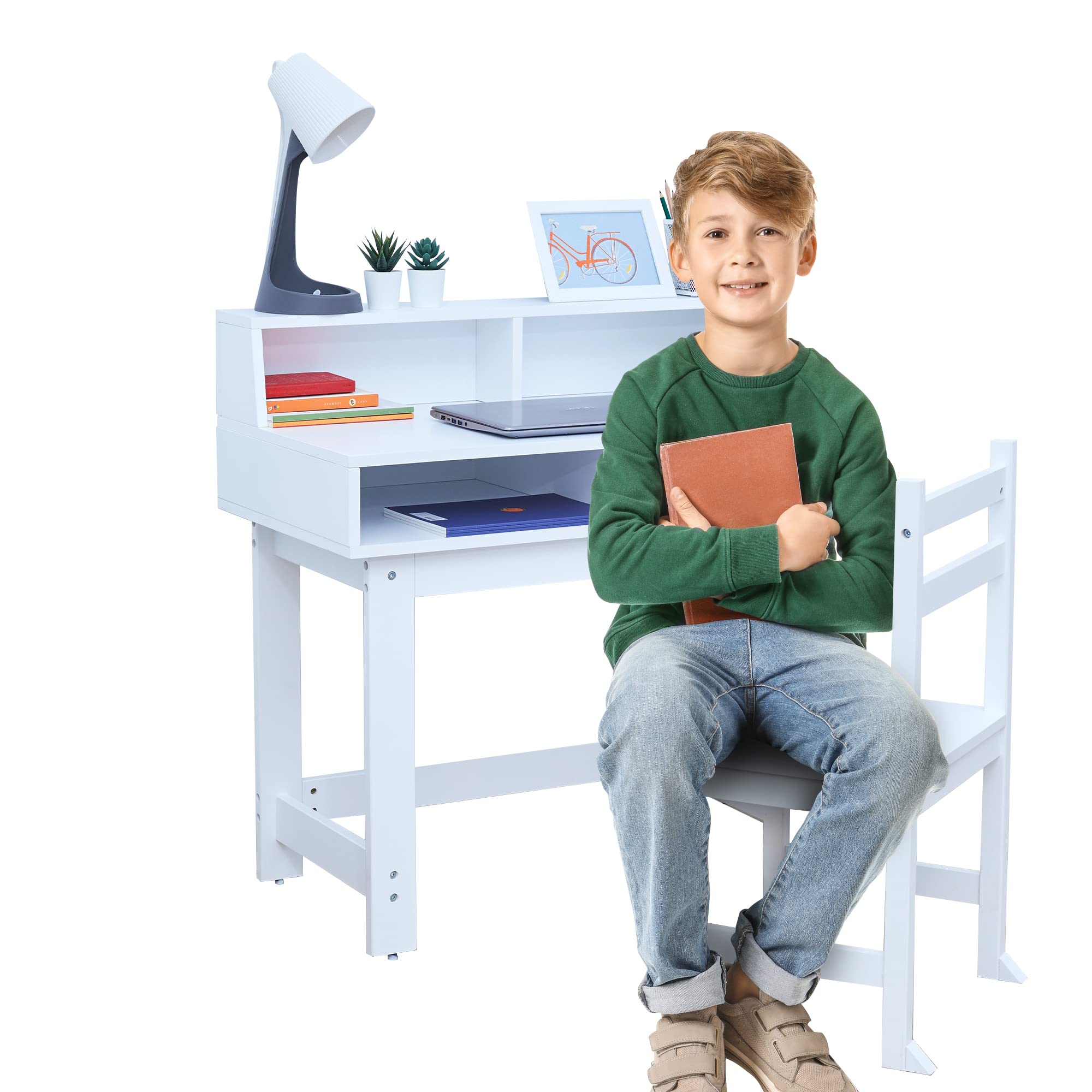 Fantasy Fields White Kids Wooden Desk and Chair Set with Tabletop Storage - Perfect for Study, Homework, and Arts & Crafts in Children's Bedroom or Playroom