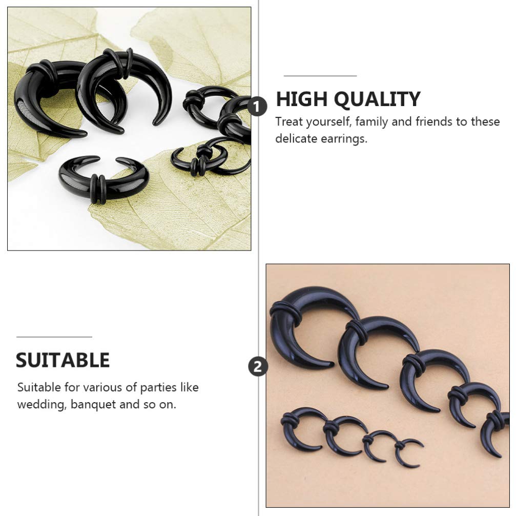 Happyyami 8pcs Acrylic Body Piercing Kit - Septum Horn Ear Expanders & Black Ear Stretching Kit for Men & Women | Body Jewelry for Gauge Stretching, Piercing Care & Alternative Fashion Style