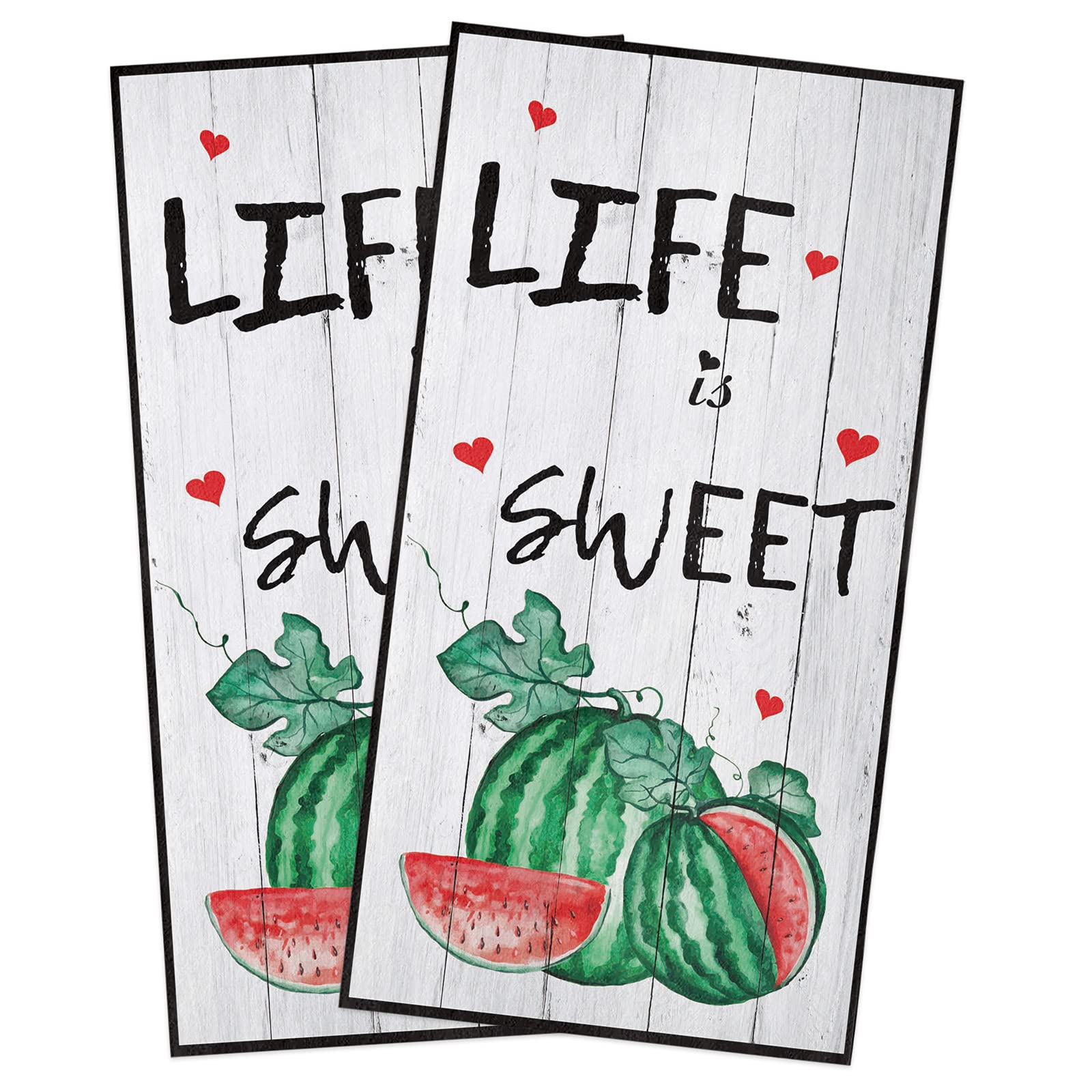 Premium Absorbent Kitchen Towels Set of 2 - Soft Quick-Drying Dish Cloths with Watermelon Watercolor Design for Farmhouse & Modern Kitchens - Perfect for Washing Dishes, Drying Hands & Summer Decor