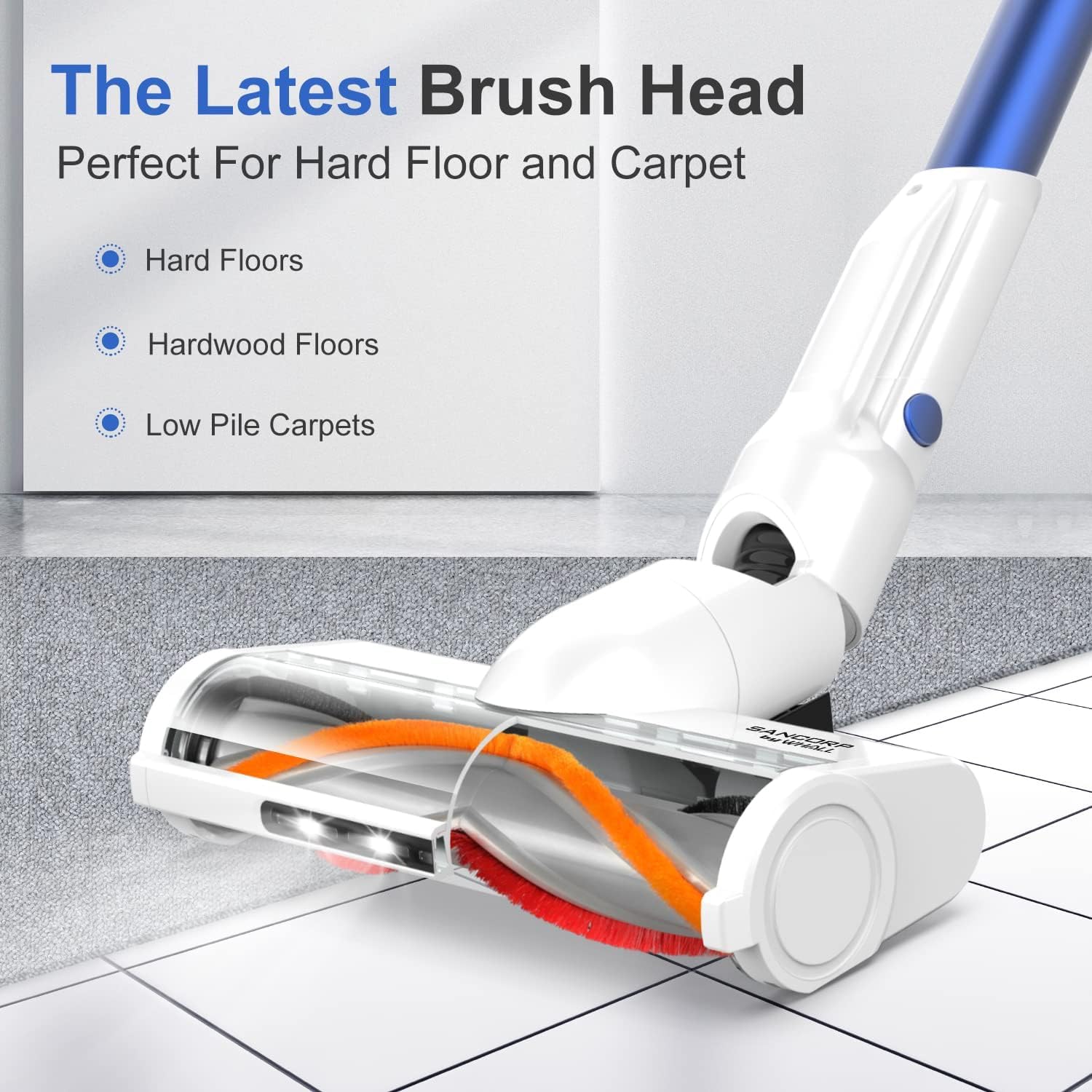 Whall Cordless Vacuum Cleaner - Powerful 25Kpa Brushless Motor, Lightweight Stick Vacuum for Home, Pets, Carpet & Hard Floors | 55 Min Runtime, White | Perfect for Quick Cleanups & Pet Hair Removal