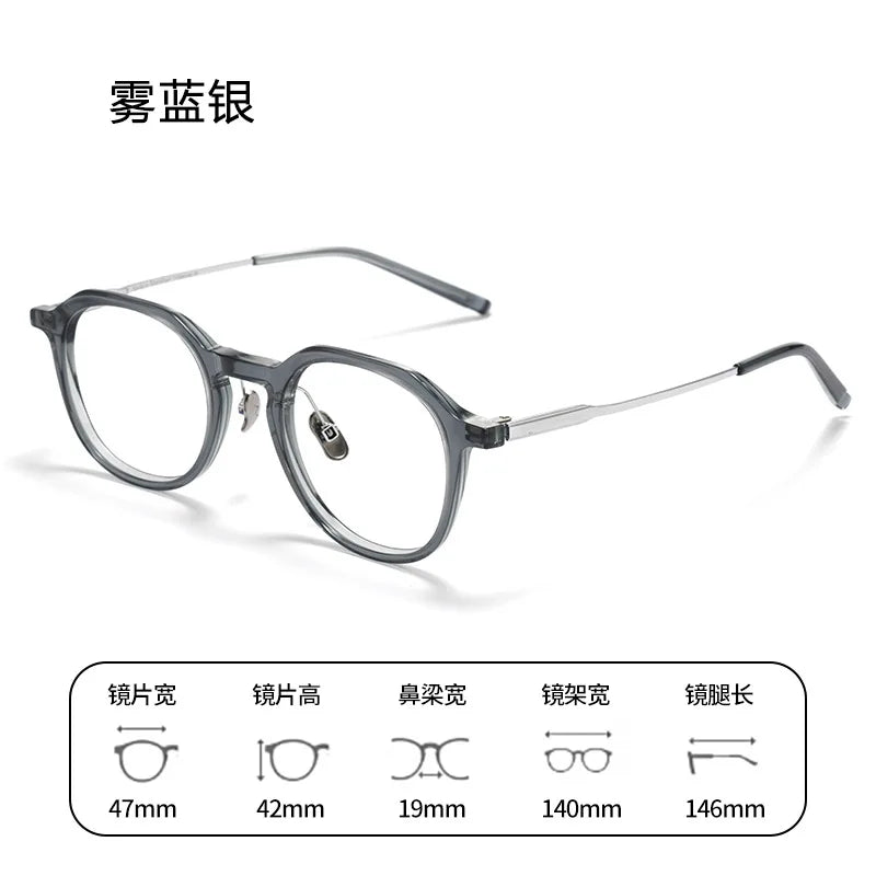 Bclear Unisex Full Rim Polygon Round Acetate Titanium Eyeglasses 298112 - Lightweight & Durable Frame for Men & Women - Perfect for Reading, Work & Fashion Accessories