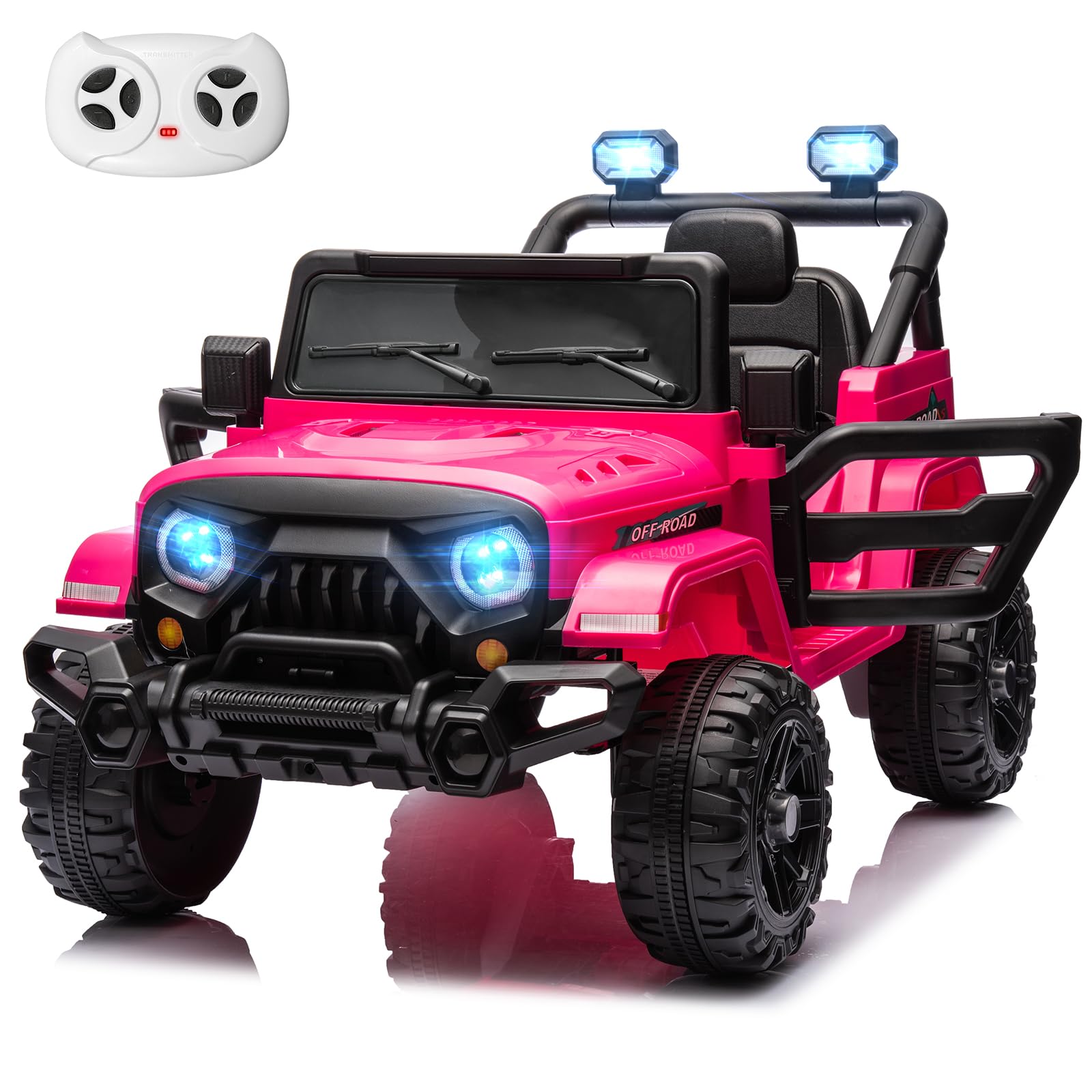 12V Kids Electric Ride-On Truck with Remote Control - 35W Twin Motors, 3.5MPH Max Speed, Bluetooth Music Player, LED Lights & Safety Belt - Perfect Gift for Boys & Girls (Rosy) - Ideal for Outdoor Play, Birthday Gifts & Family Fun