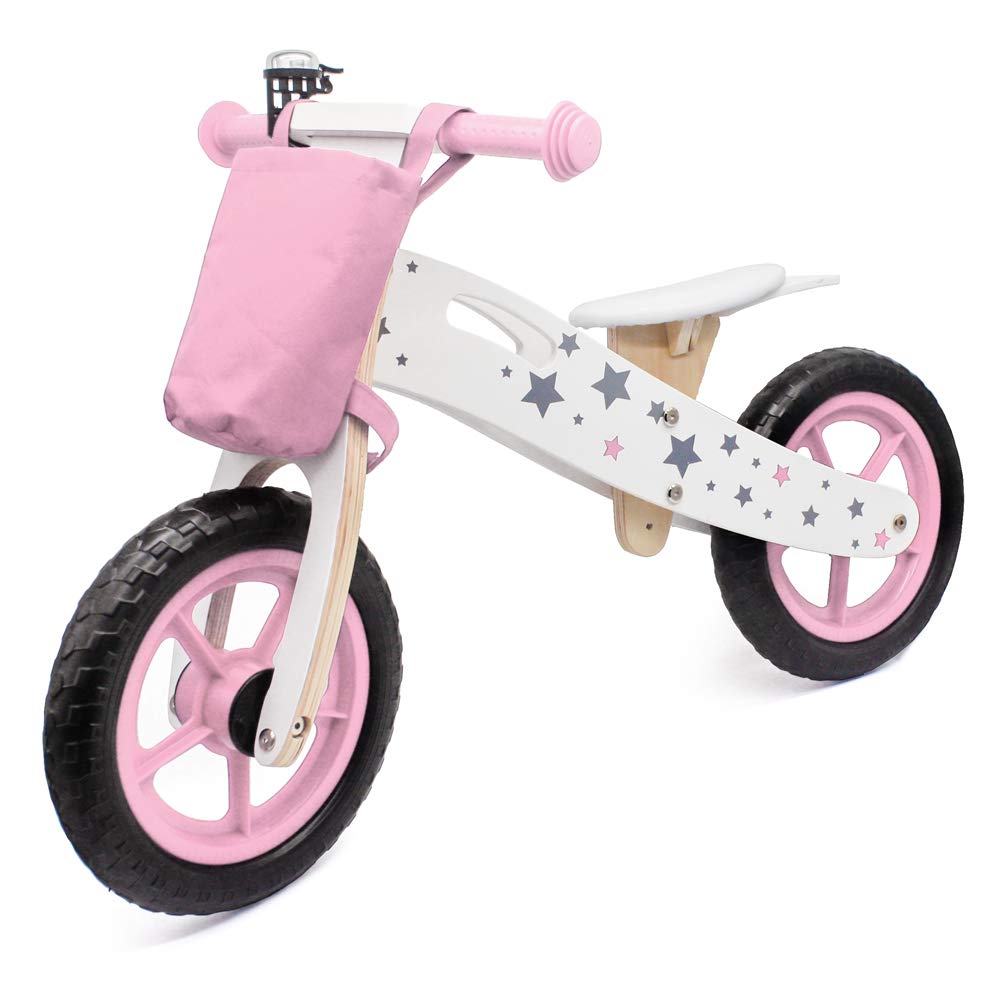 Wooden Balance Bike for Kids - Star Model with Carry Bag & Bell, Pink | Perfect for Toddler Learning & Outdoor Play