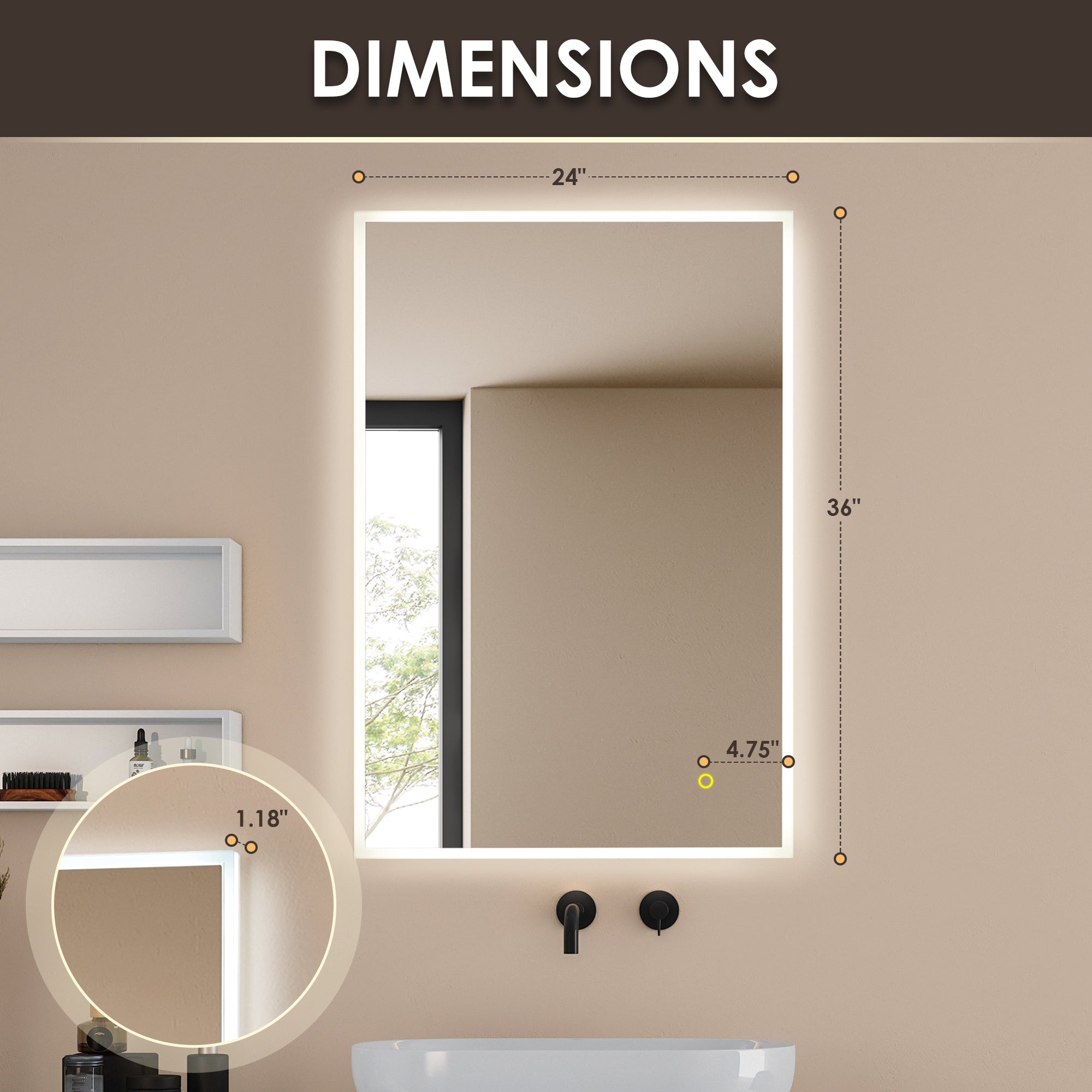 Frameless LED Bathroom Mirror with Anti-Fog & Dimmable Lighting - Modern Rectangular Vanity Wall Mirror for Makeup, Shaving & Home Decor
