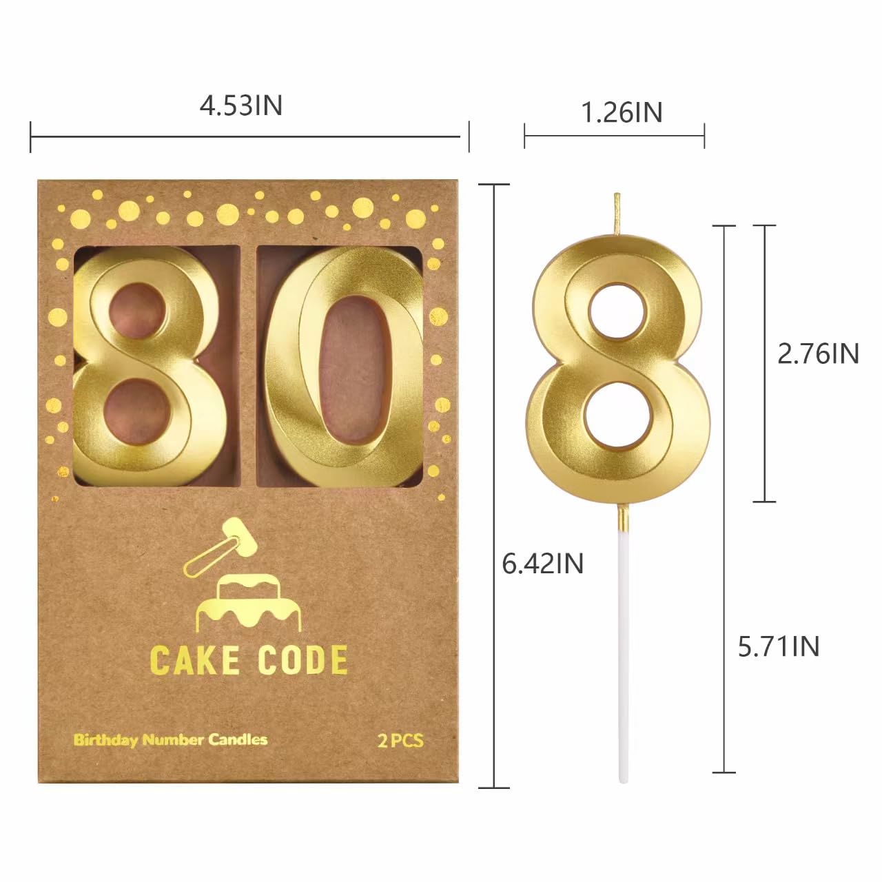 2.76 Inch Diamond Gold 80 Number Birthday Candles - Gold Number Cake Candles for Party Celebration - Perfect for Birthday Cakes, Anniversary Parties & Special Occasions