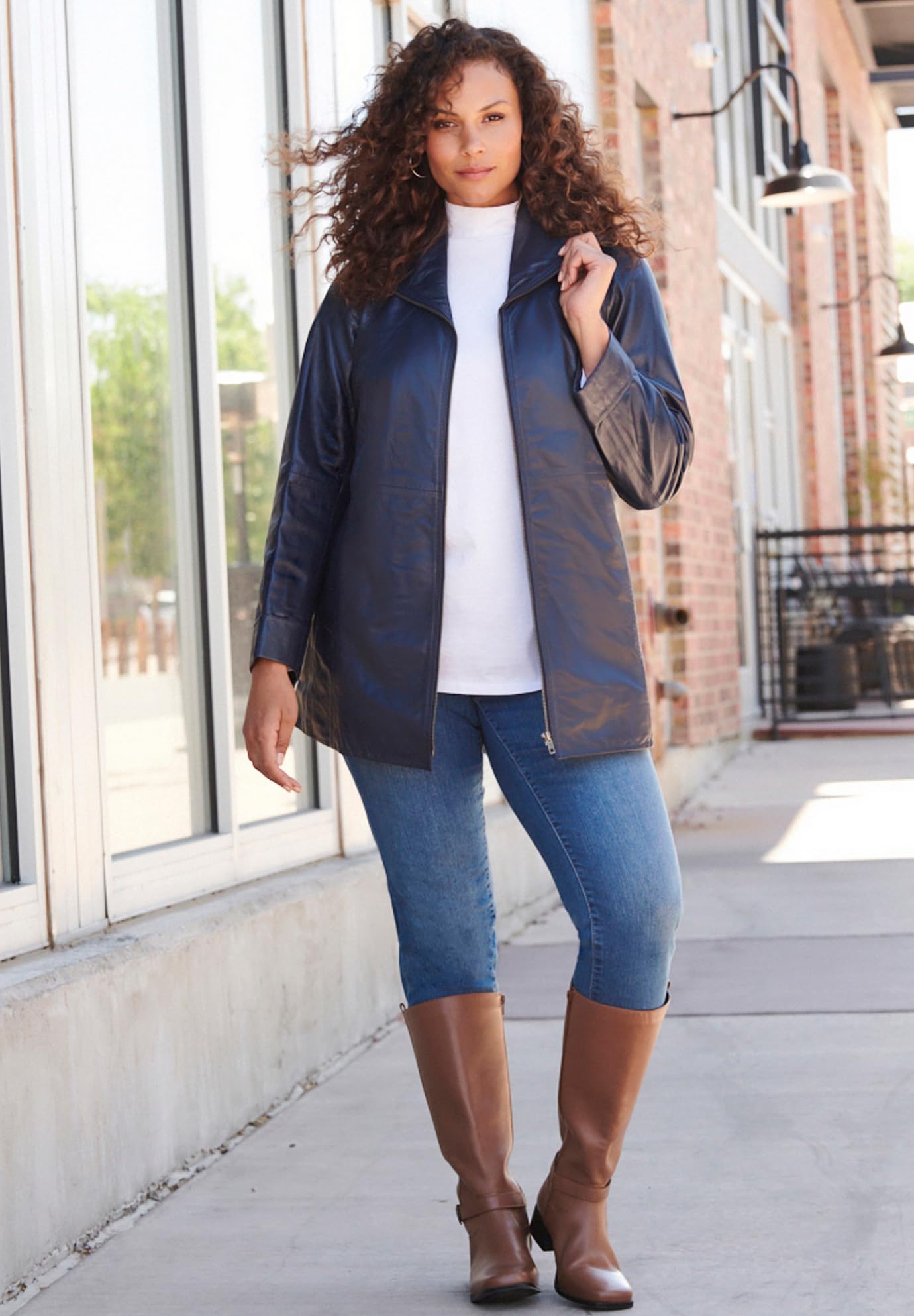 Roaman's Women's Plus Size A-Line Leather Jacket - Stylish Faux Leather Moto Jacket for Curvy Women | Perfect for Casual Outings, Date Nights & Fall Fashion