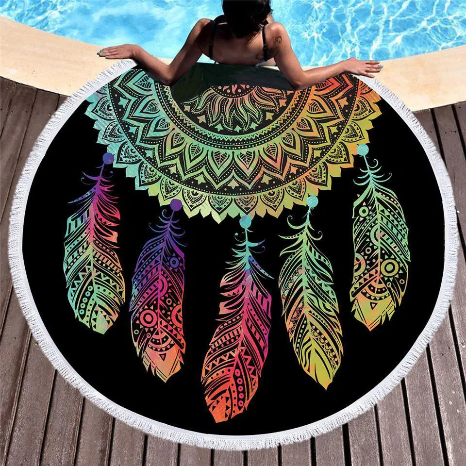 Premium Round Beach Towel - Soft, Quick-Dry & Sand-Resistant for Pool, Yoga, Picnic & Beach Outings