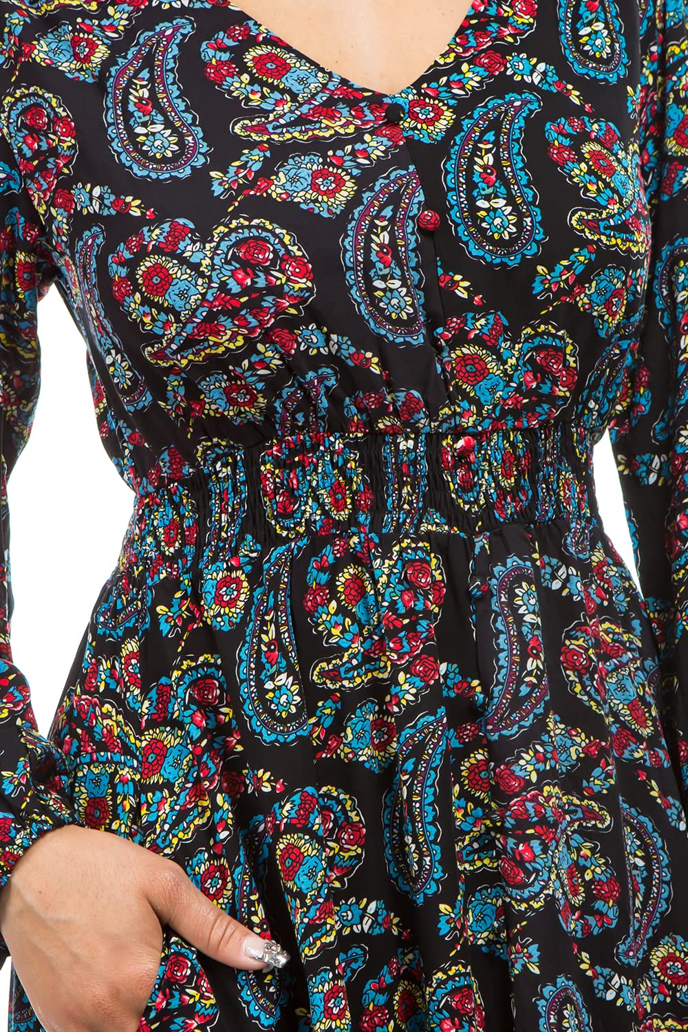 MIAMINE Women's Floral Print V-Neck Maxi Dress with Pockets & Side Slit - Casual Button Up Long Dress for Spring Fall Parties, Date Nights & Vacations