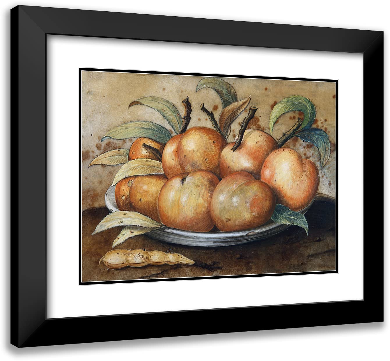 Giovanna Garzoni Still Life with Peaches and Currant Bread - 24x19 Inch Black Modern Framed Museum Art Print with Double Mat | Wall Decor for Living Room, Office & Dining Room