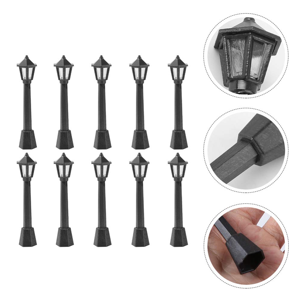 EXCEART 10pcs Mini LED Street Light Decor - Micro Landscape Ornaments for Dining Table, Outdoor Garden, and Home Decor - Resin Figurines with LED Lights for DIY Scenes and Model Displays
