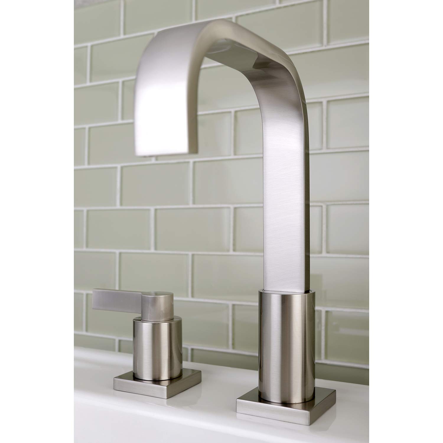 Kingston Brass FSC8968NDL Nuvofusion Widespread Bathroom Sink Faucet with Pop-Up Drain, 5.5 Inch Spout Reach, Brushed Nickel Finish - Perfect for Modern Home & Commercial Restroom Renovations