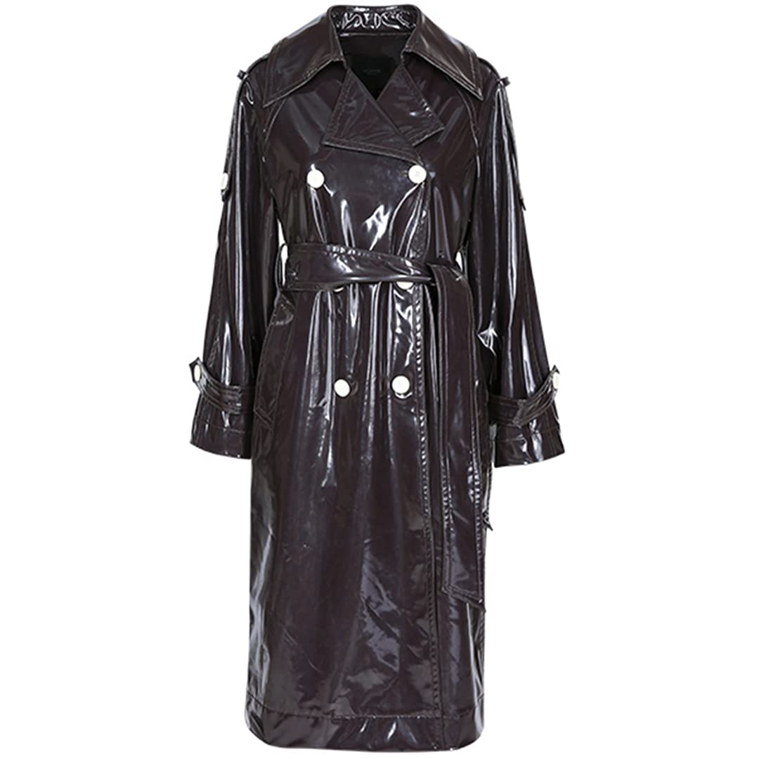 Waterproof Black Patent Leather Trench Coat for Women - Double Breasted Iridescent Oversized Long Coat - XXL (XX-Large) - Perfect for Rainy Days & Fashionable Outerwear