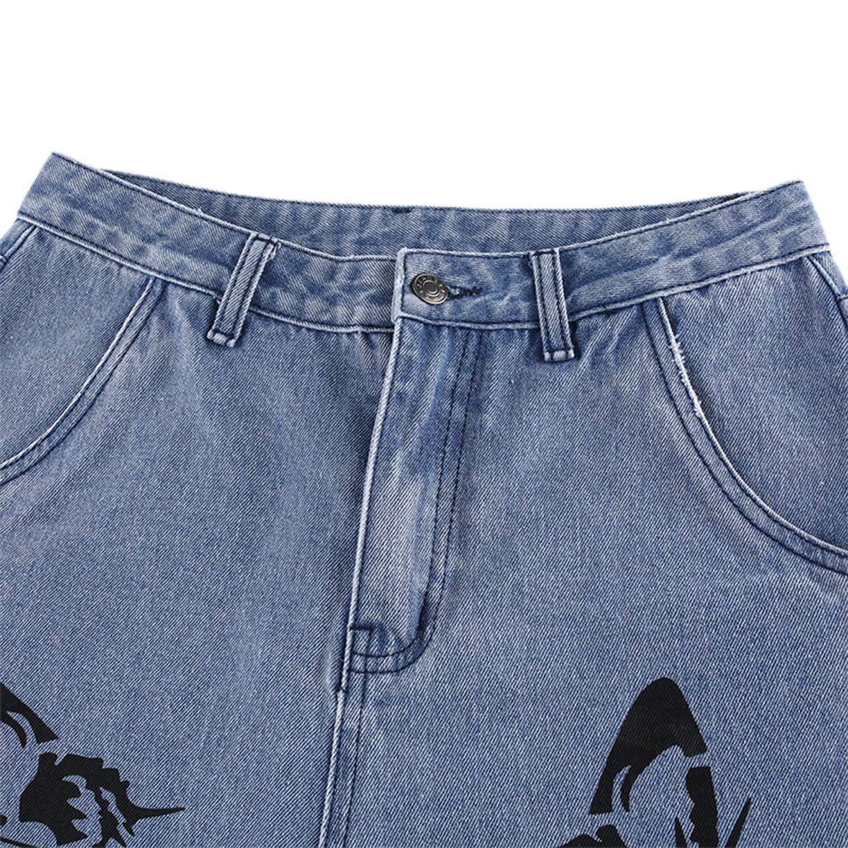 Women's Wide Leg Jeans with Butterfly Print - High Waisted Straight Denim Pants for Casual & Y2K Streetwear | Baggy Trousers for Everyday Wear, Parties & Fashion Outfits