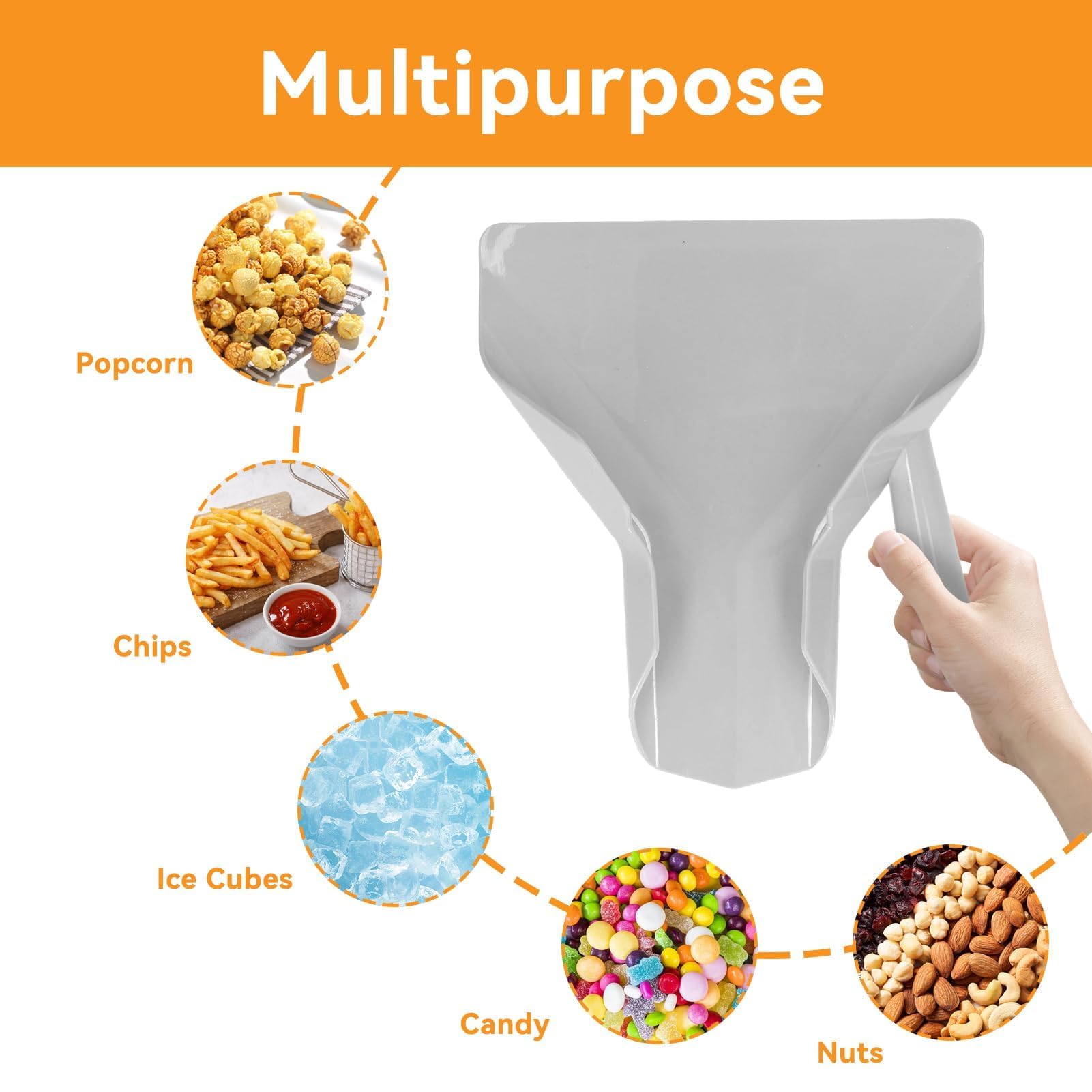 French Fry Scoop for Bagger - Ergonomic Plastic Fry Scooper with Right-Angle Handle for Fast Filling - Perfect for French Fries, Snacks, Desserts & Concession Stands