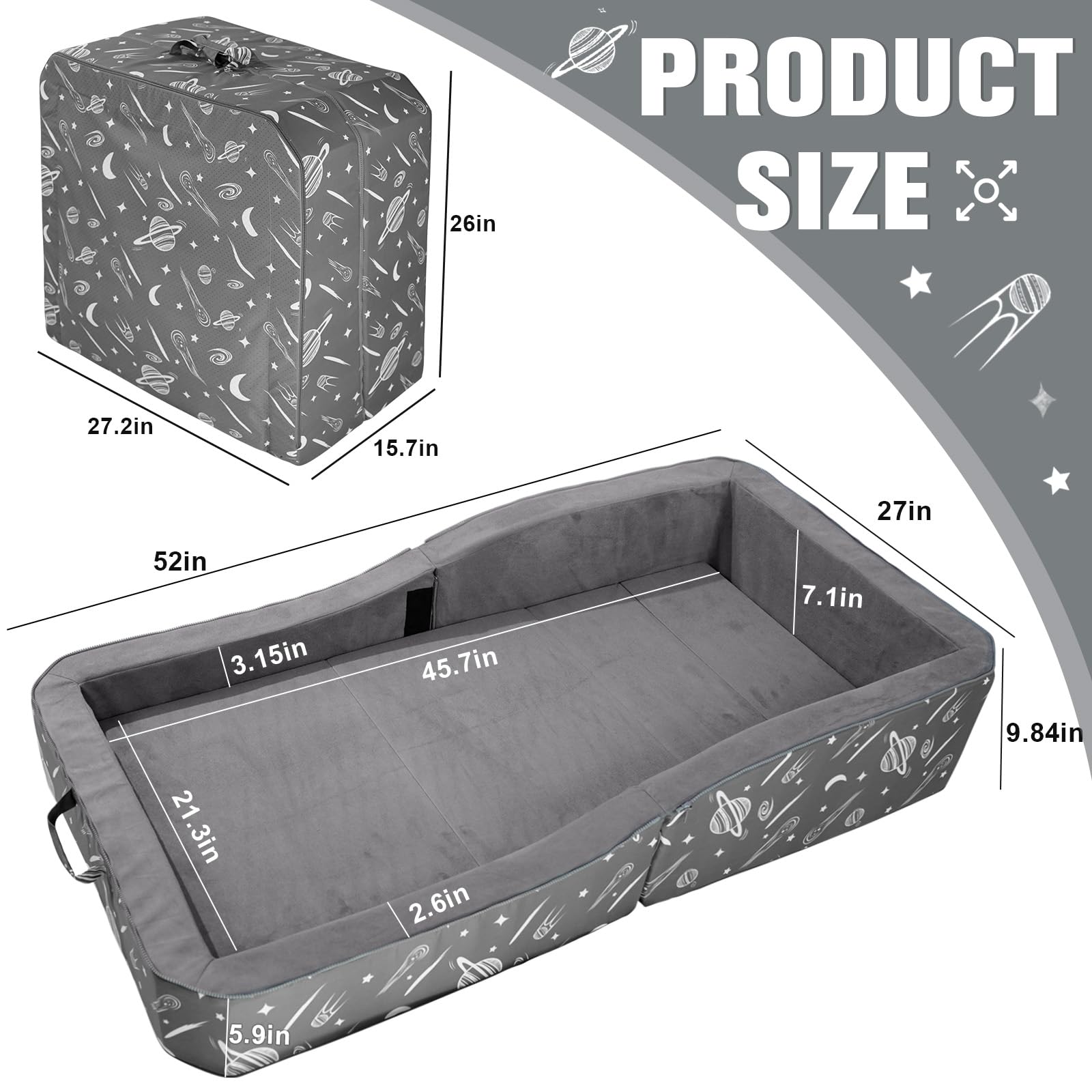 JOYWOO Foldable Toddler Floor Bed for Kids 3-6 Years - Portable Travel Cot with Washable Fitted Sheet - Perfect for Home, Playtime, Naps & Hotel Stays - Lightweight & Compact for Easy Storage - Grey Kids Sleeping Bed for Daycare & Sleepovers
