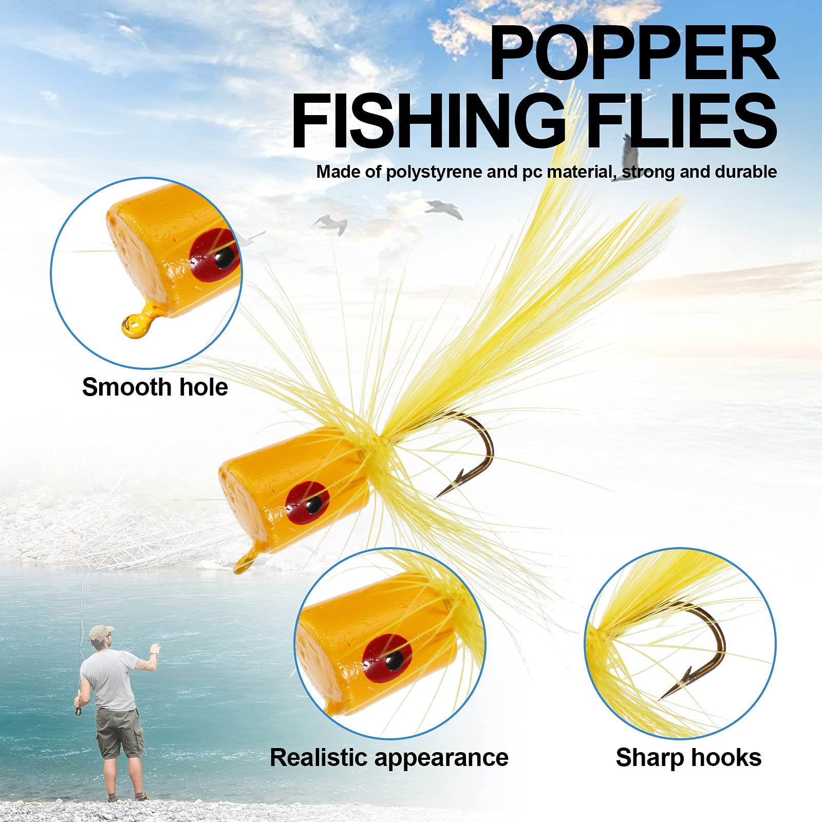30-Piece Bass Popper Fishing Lures Kit with Hooks - Colorful Freshwater Bait for Panfish, Trout & Bass - Perfect for Lake, River & Stream Fishing Adventures
