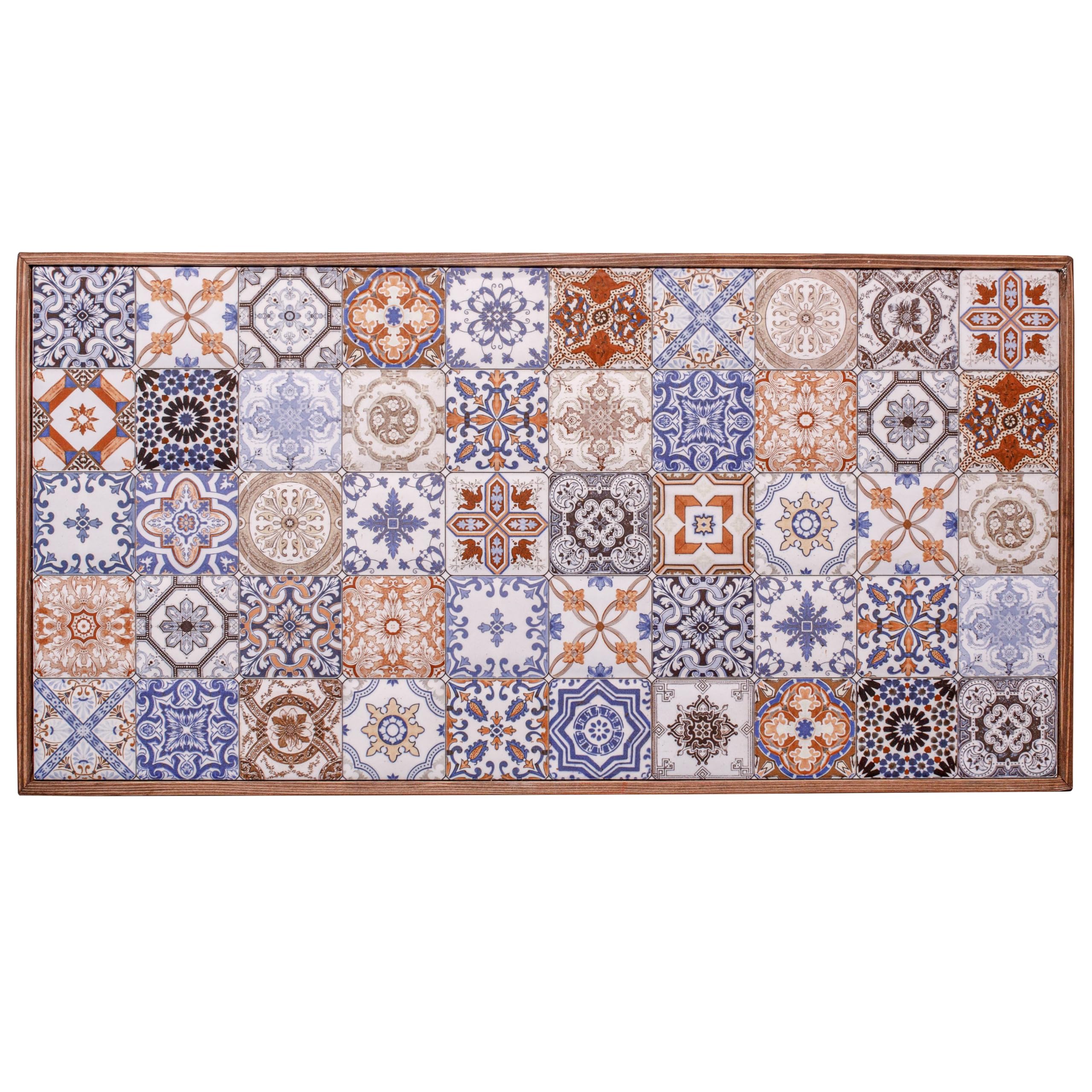 Comfyt Rustic Wood Coffee Table with Ceramic Tile Top - Nesting Side Table, End Table, Nightstand - Mexican Tile Accent Table for Living Room, Bedroom & Home Decor