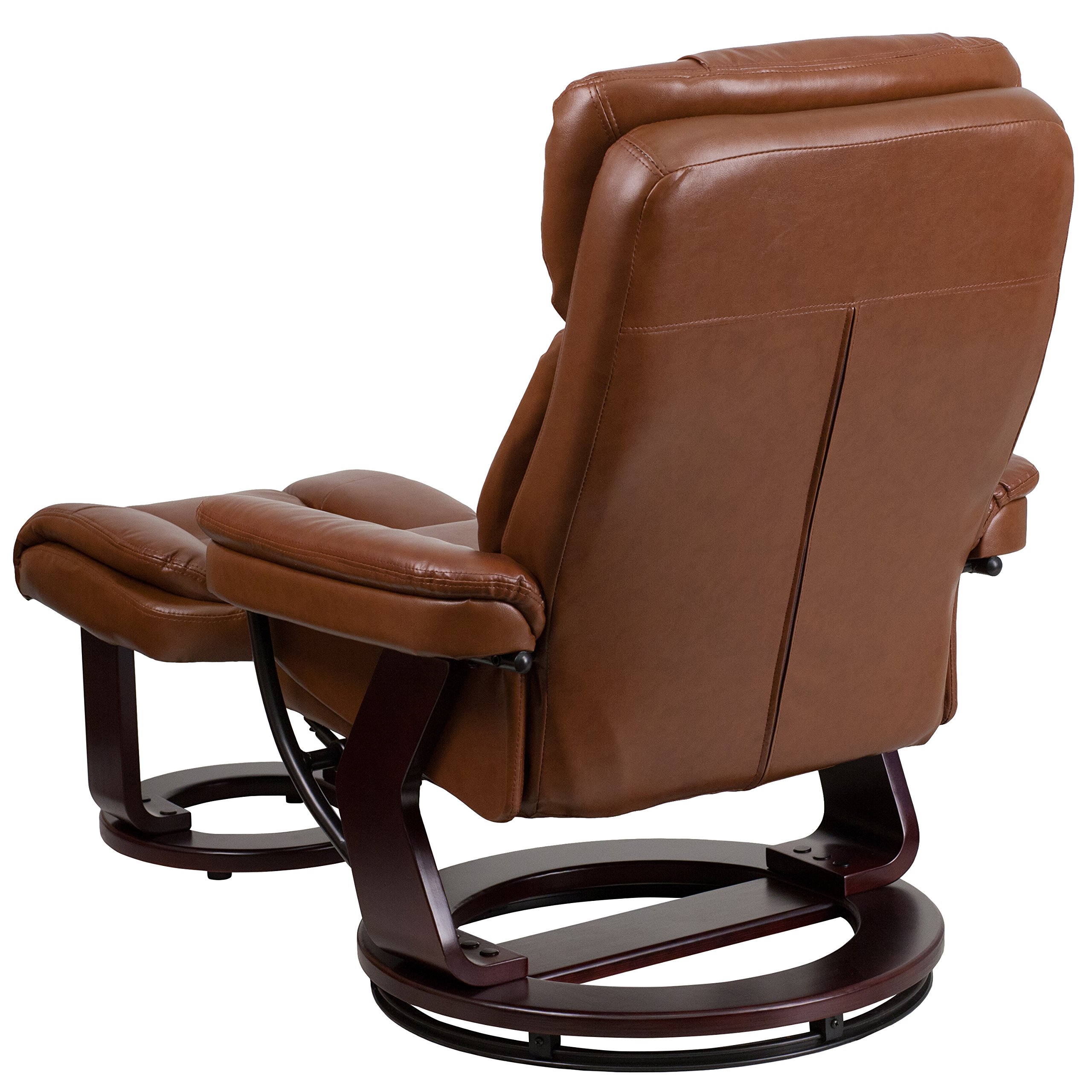 EMMA + OLIVER Multi-Position Recliner Chair with Curved Ottoman - Swivel Wood Base in Vintage LeatherSoft - Perfect for Living Room, Home Theater & Office Relaxation