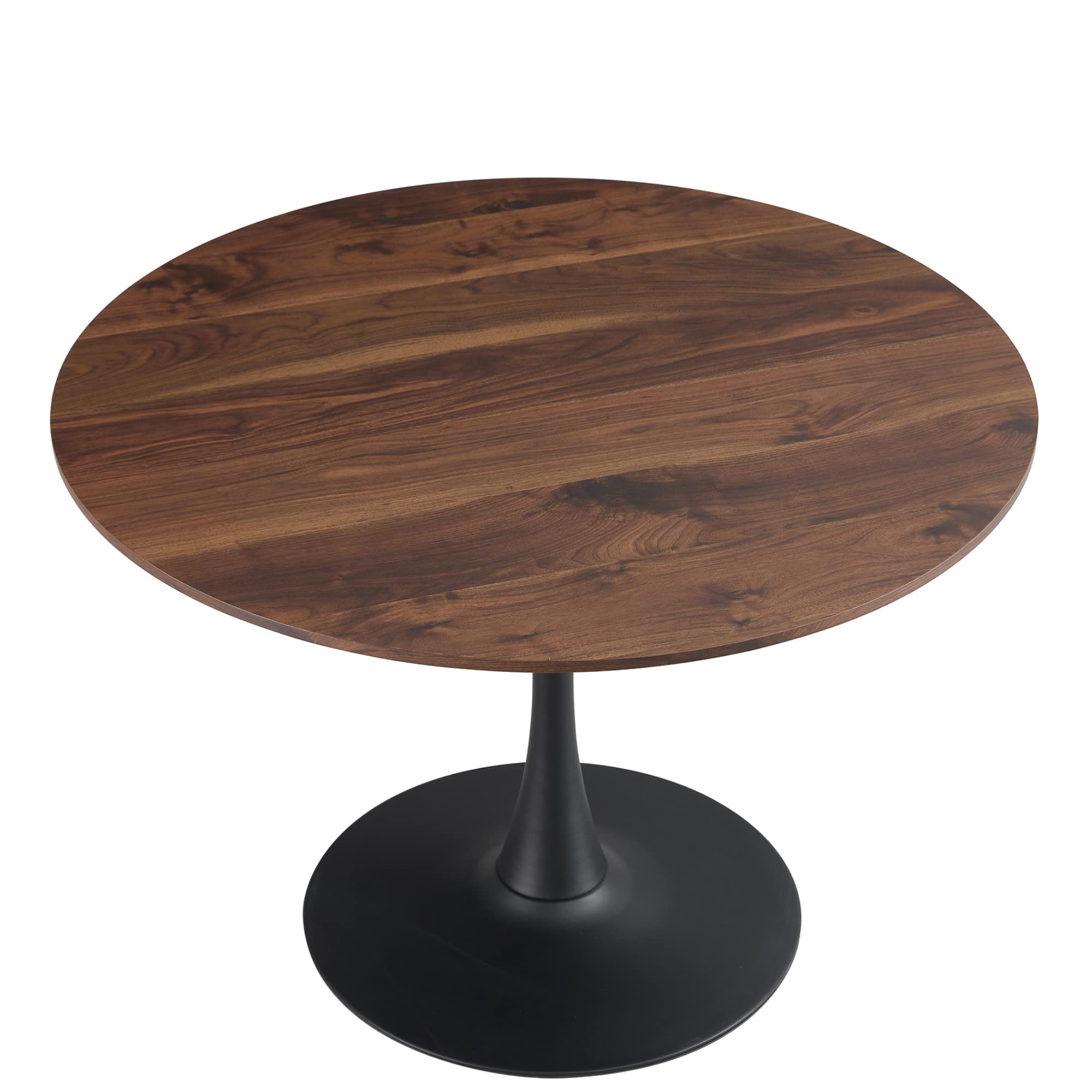 42 Inch Round Dining Table - Mid-Century Modern Tulip Table with Sturdy Metal Pedestal Base | Space-Saving Kitchen & Dining Room Furniture | Easy Assembly in Walnut & Black Finish | Perfect for Small Apartments & Cozy Breakfast Nooks