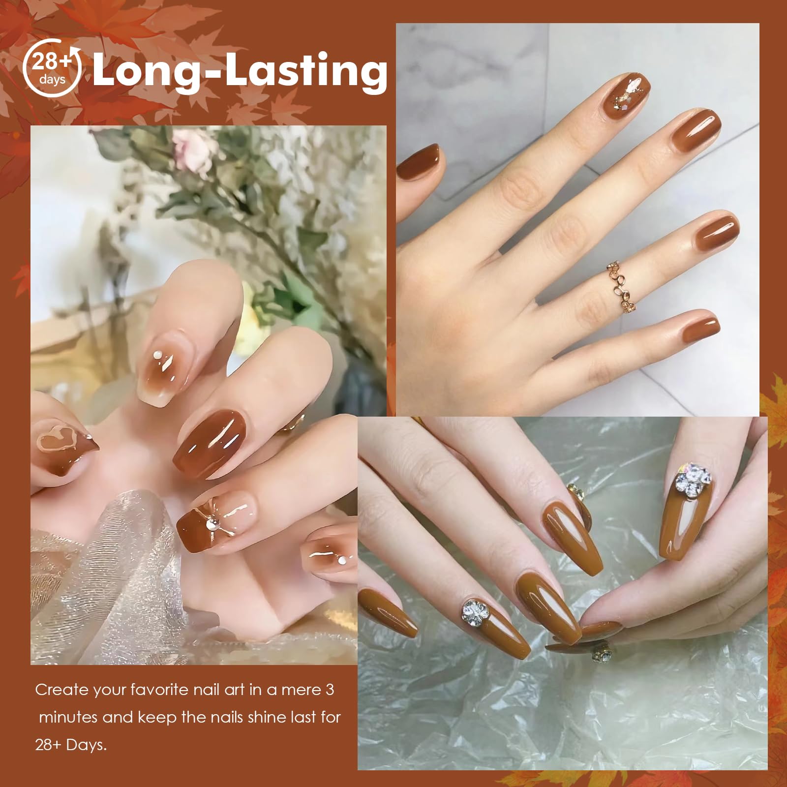 6 Colors Fall Gel Nail Polish Kit with UV Light - Orange, Brown, Red, Black Soak Off Gel Polish Set & Nail Lamp for DIY Manicure | Perfect for Autumn Winter Nail Art, Home Use & Gift for Women Girls