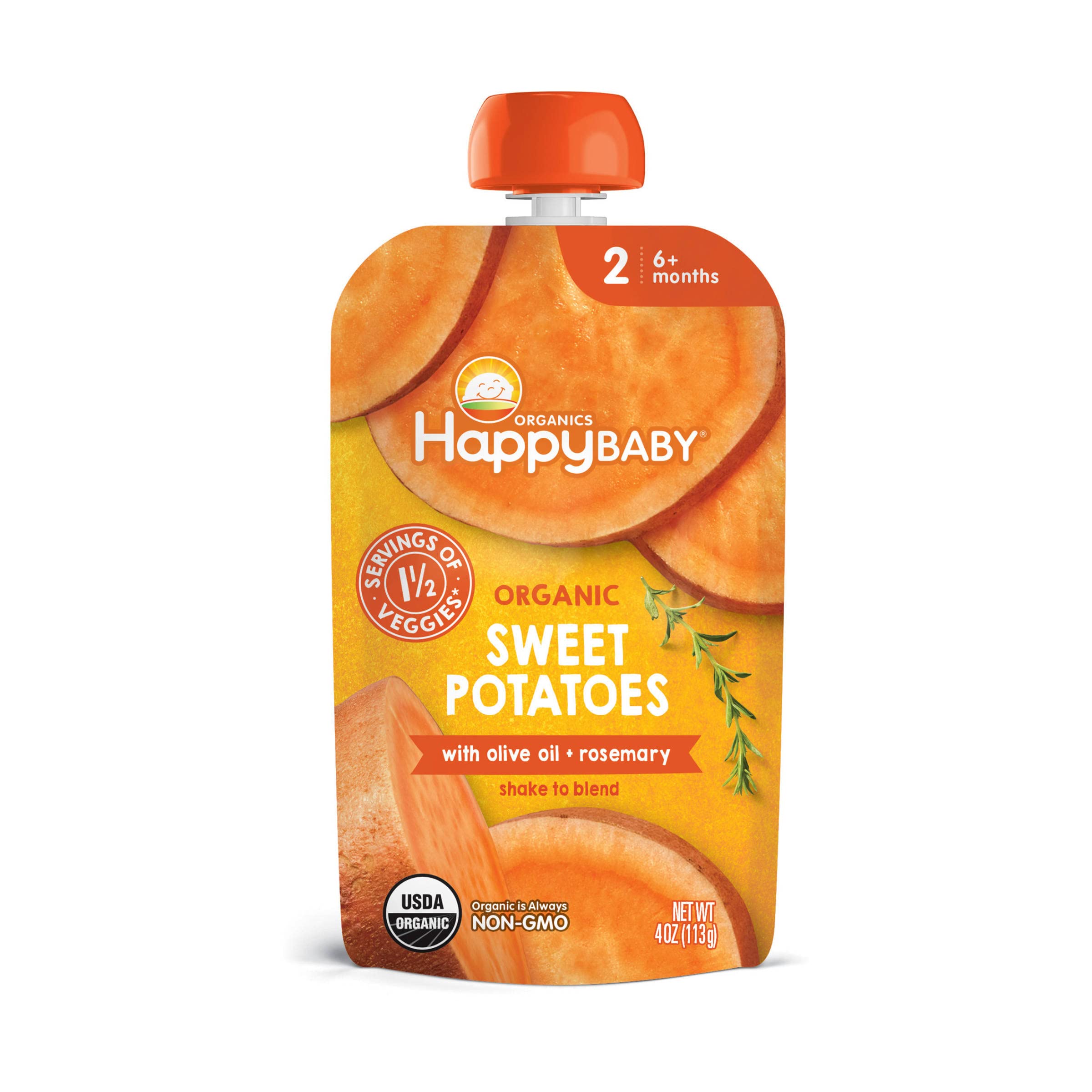 Organic Sweet Potatoes Baby Food with Olive Oil & Rosemary - Happy Baby 4oz Pouch | Healthy & Nutritious First Foods for Infants | Ideal for On-the-Go Feeding & Travel