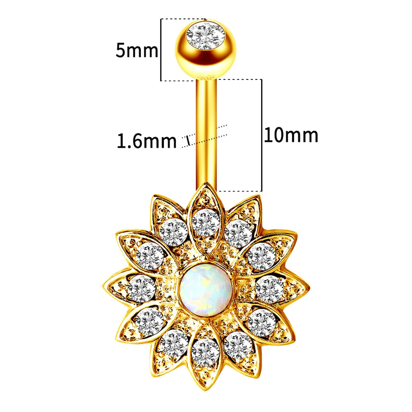 Opal Flower Belly Rings for Women - Surgical Stainless Steel Cubic Zirconia Navel Piercing Jewelry - Best Friend Matching Belly Button Rings - Perfect for Summer Beach, Pool Parties & Festival Outfits