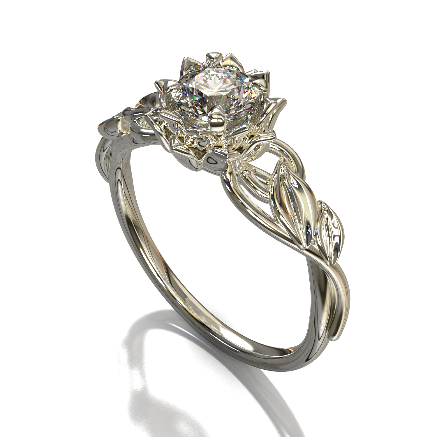 Lotus Flower Diamond Engagement Ring With Leaves - Elegant Floral Wedding Band for Women, Perfect for Proposals, Anniversaries & Romantic Occasions