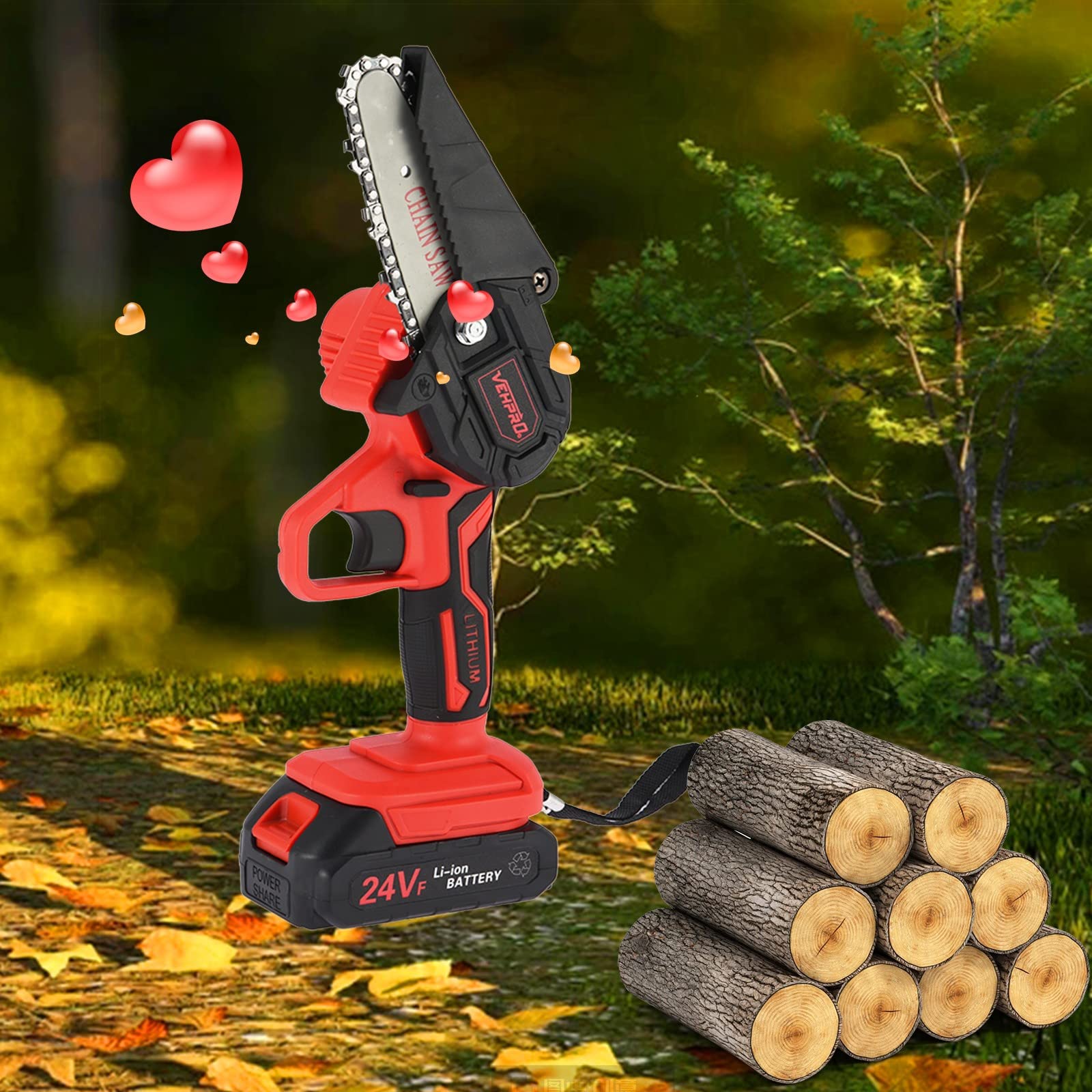Boddenly 24V Cordless Electric Chainsaw - Lightweight Battery-Powered Wood Cutter for DIY Woodworking, Tree Trimming & Outdoor Projects