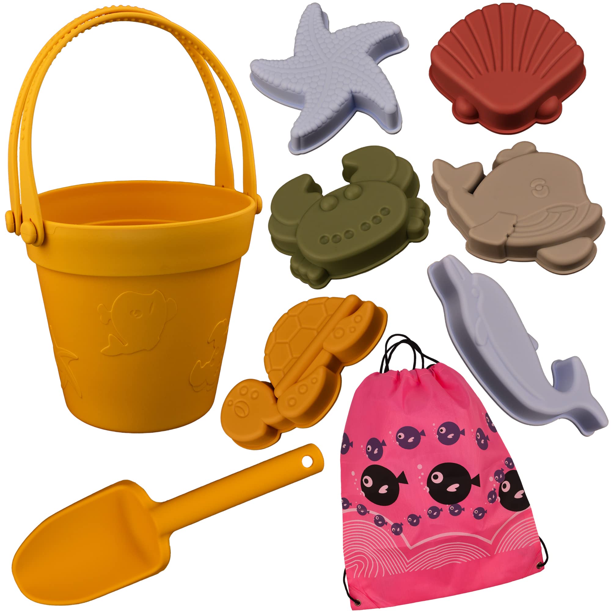 Yellow Silicone Beach Toys Set for Kids - Sand Molds, Shovel & Bucket - Perfect for Beach, Pool & Bath Play