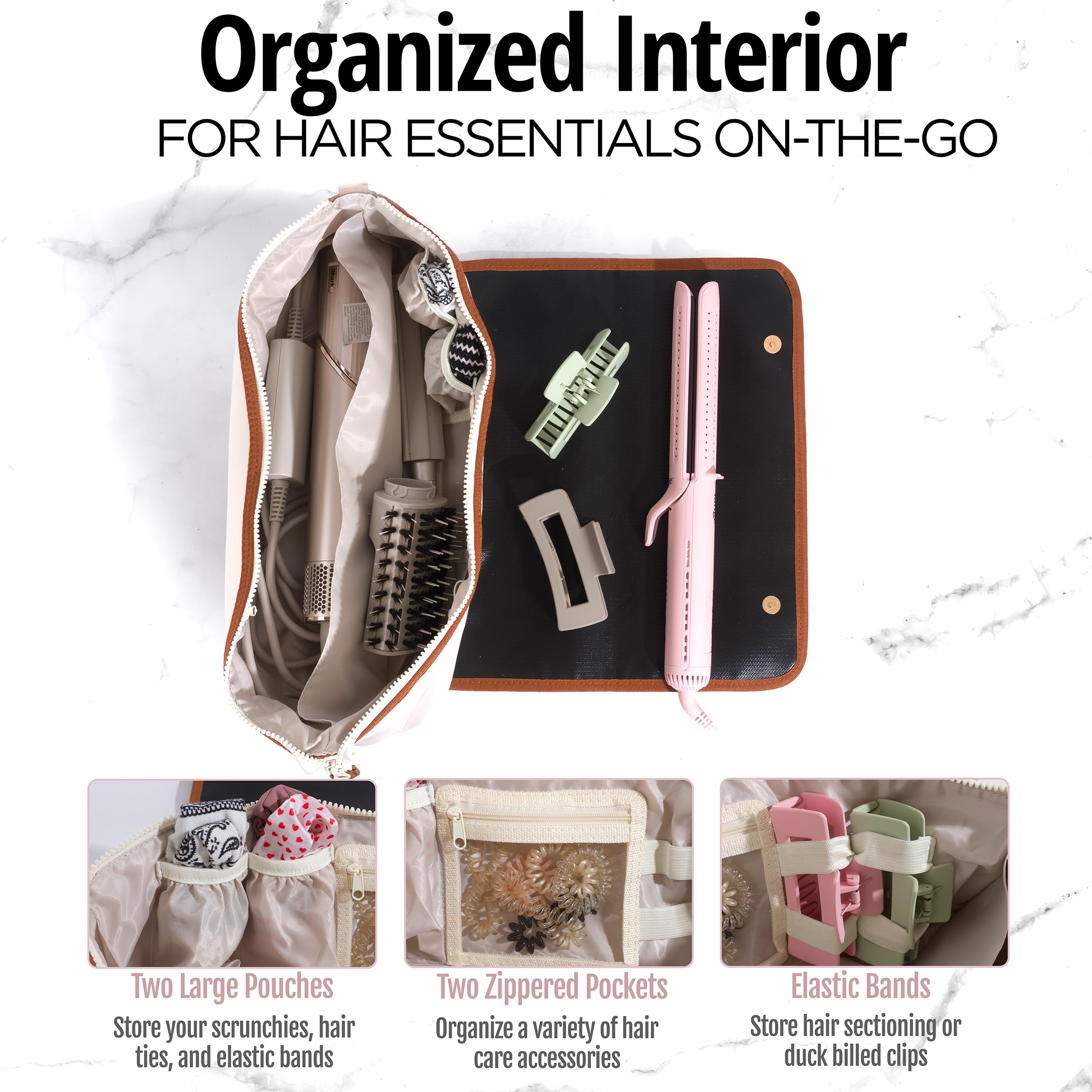 Heat Resistant Hair Tools Travel Bag - Large Hot Tool Organizer for Curling Irons & Flat Irons | Portable Styling Case with Heatproof Mat | Perfect for Women's Travel Essentials & Salon Professionals