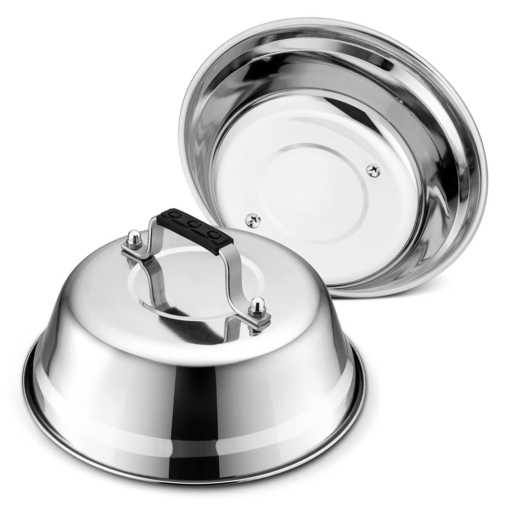 Joyfair 9-Inch Stainless Steel Cheese Melting Dome & BBQ Basting Cover - Heavy Duty Heatproof Lid for Grilling Steak, Melting Cheese, Steaming Vegetables - Perfect for Outdoor Cooking, Camping & Backyard BBQs (2-Pack)