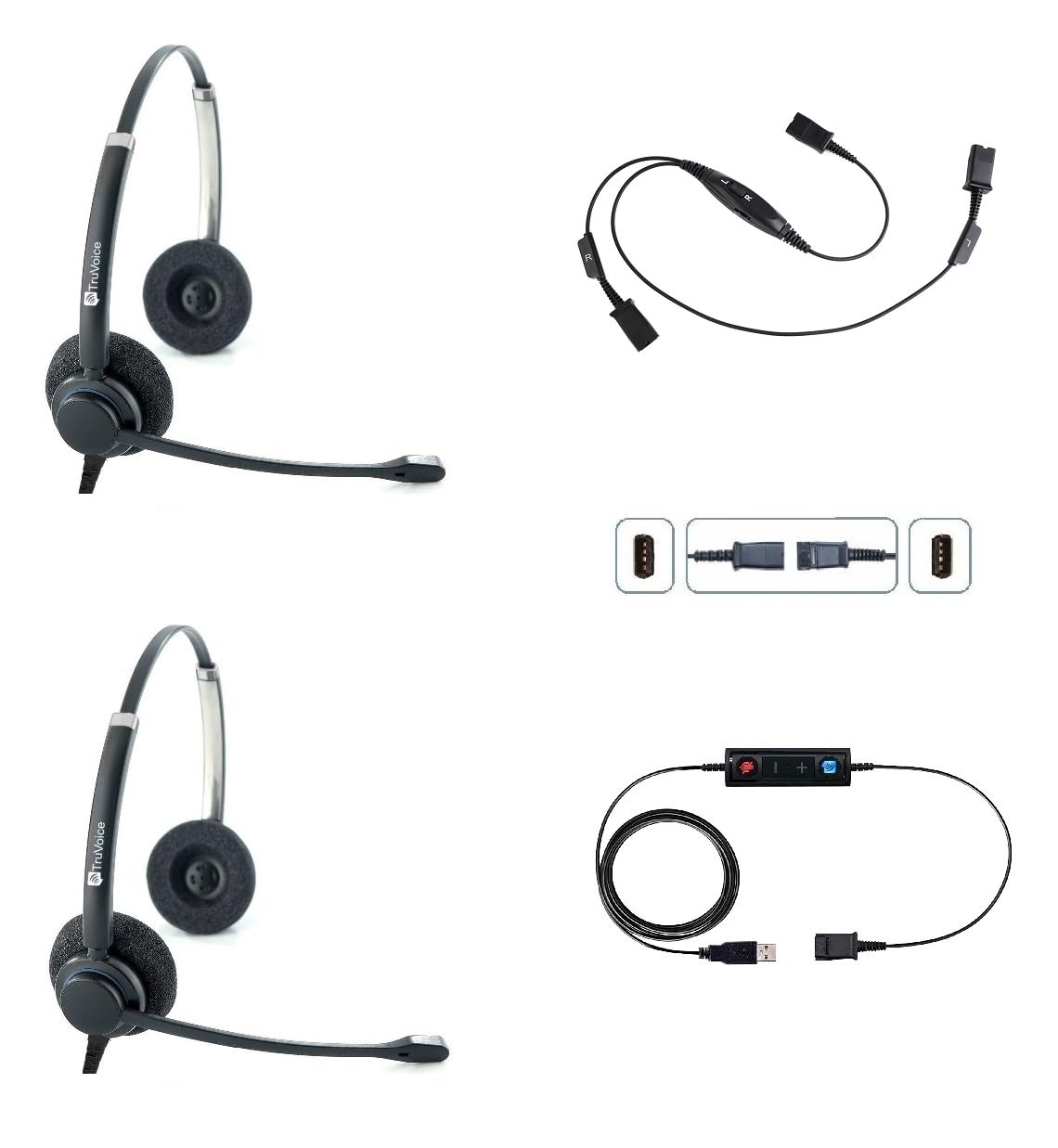TruVoice USB Computer Headset with Noise Canceling Microphone - HD-150 Headset for Call Centers, Online Training & Softphones (Includes 2 Headsets, USB Cable & Training Y Cable) - Perfect for Remote Work, Customer Service & Virtual Meetings